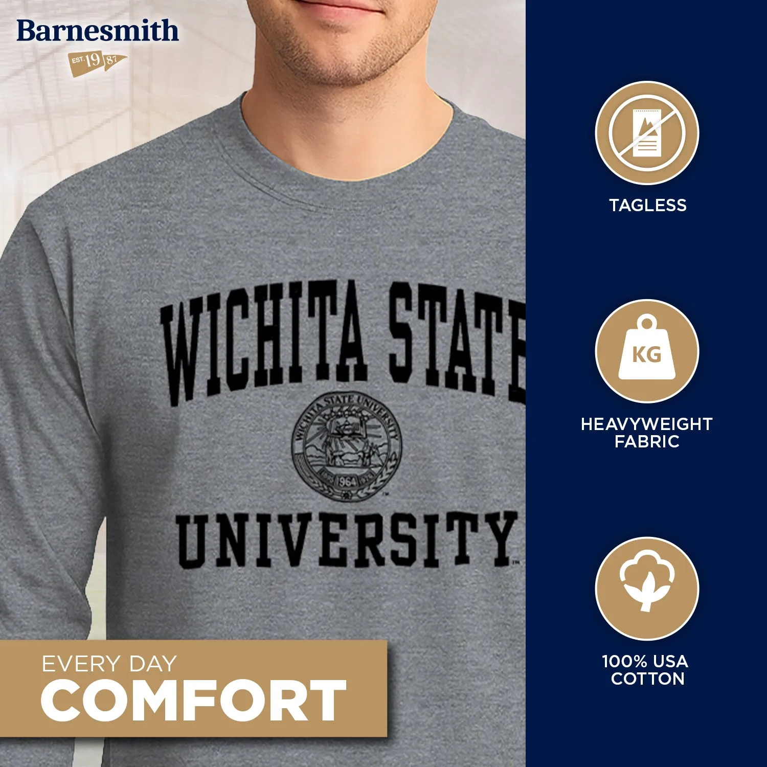 Wichita State University Heritage Long Sleeve T-Shirt (Charcoal Grey) sold by Barnesmith product image thumbnail 3