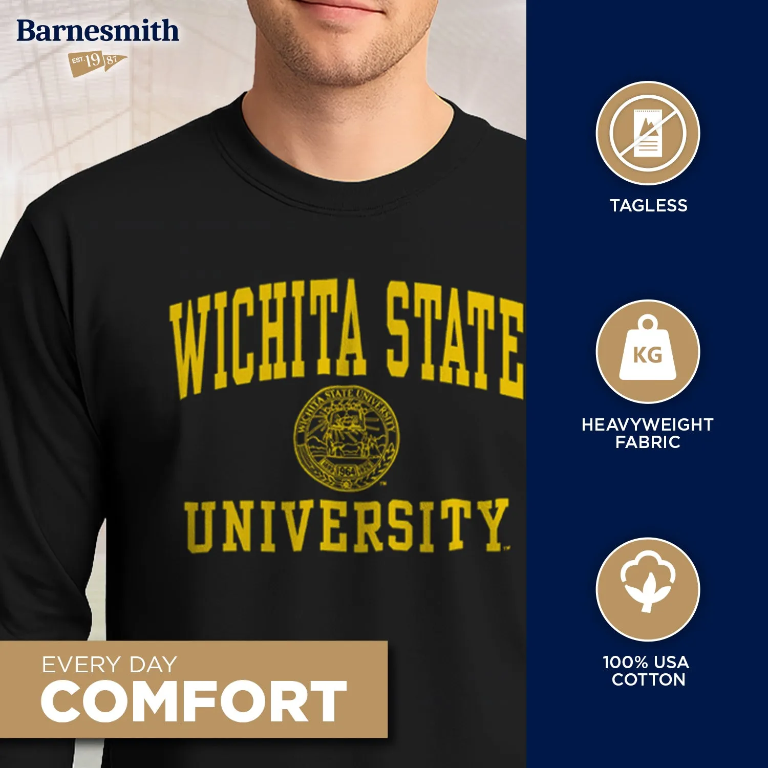 Wichita State University Heritage Long Sleeve T-Shirt (Black) sold by Barnesmith product image thumbnail 3