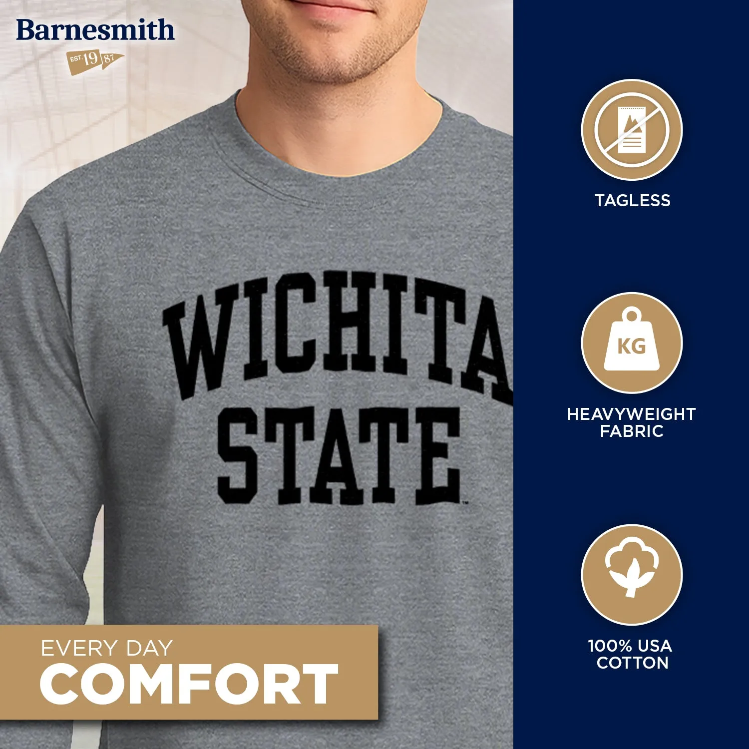 Wichita State University Classic Long Sleeve T-Shirt (Charcoal Grey) sold by Barnesmith product image thumbnail 3