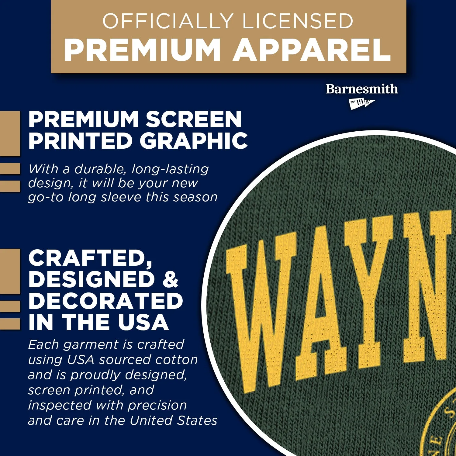 Wayne State University Heritage Long Sleeve T-Shirt (Hunter Green) sold by Barnesmith product image thumbnail 4