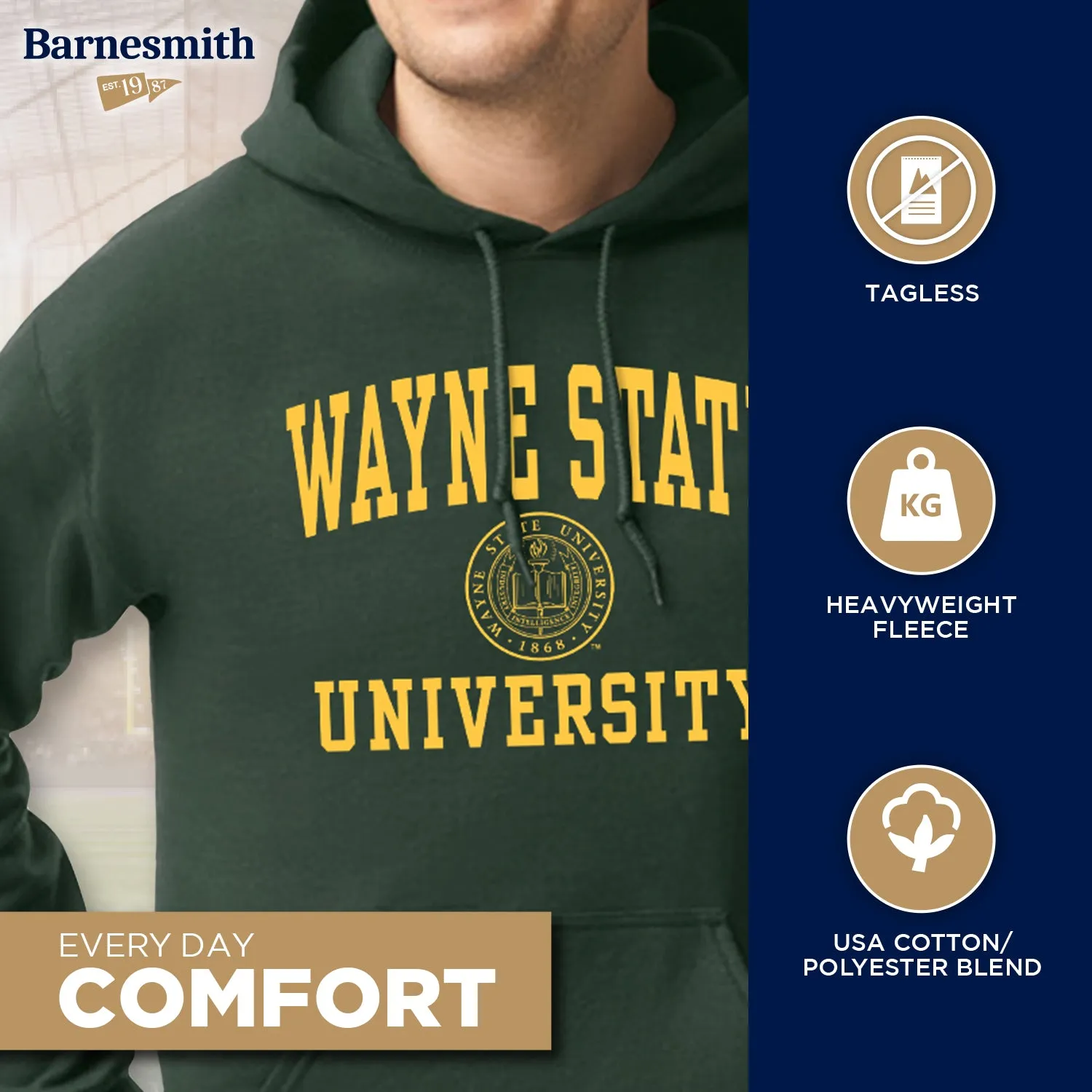 Wayne State University Heritage Hooded Sweatshirt (Hunter Green) sold by Barnesmith product image thumbnail 3