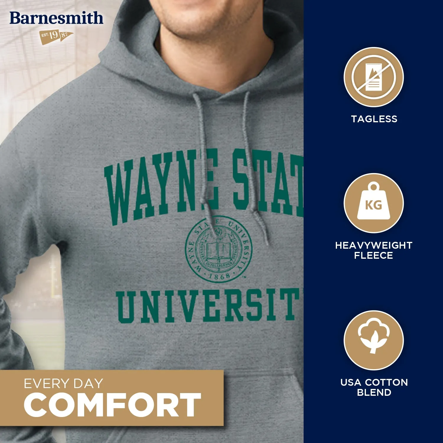 Wayne State University Heritage Hooded Sweatshirt (Charcoal Grey) sold by Barnesmith product image thumbnail 3