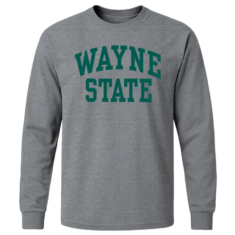 Wayne State University Classic Long Sleeve T-Shirt (Charcoal Grey) sold by Barnesmith