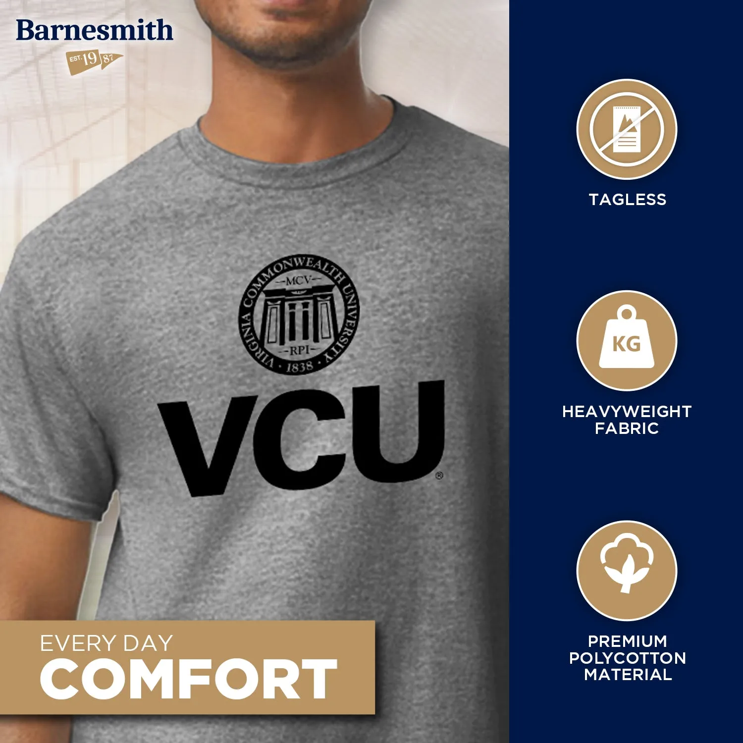 Virginia Commonwealth University Heritage T-Shirt (Charcoal Grey) sold by Barnesmith product image thumbnail 3