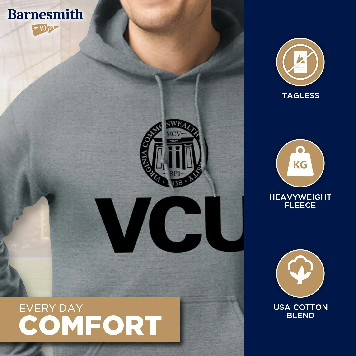 Virginia Commonwealth University Heritage Hooded Sweatshirt (Charcoal Grey) sold by Barnesmith product image thumbnail 3