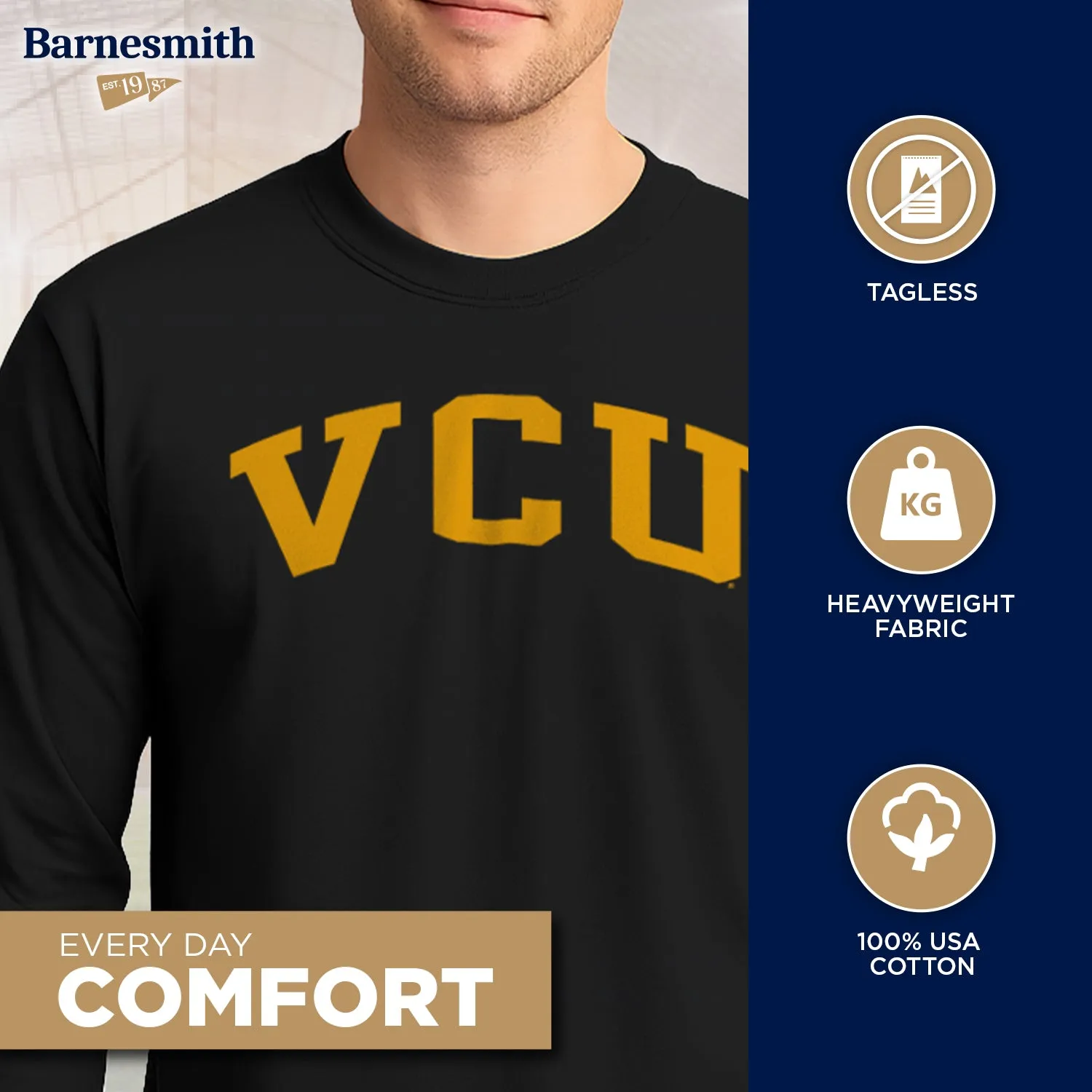 Virginia Commonwealth University Classic Long Sleeve T-Shirt (Black) sold by Barnesmith product image thumbnail 3