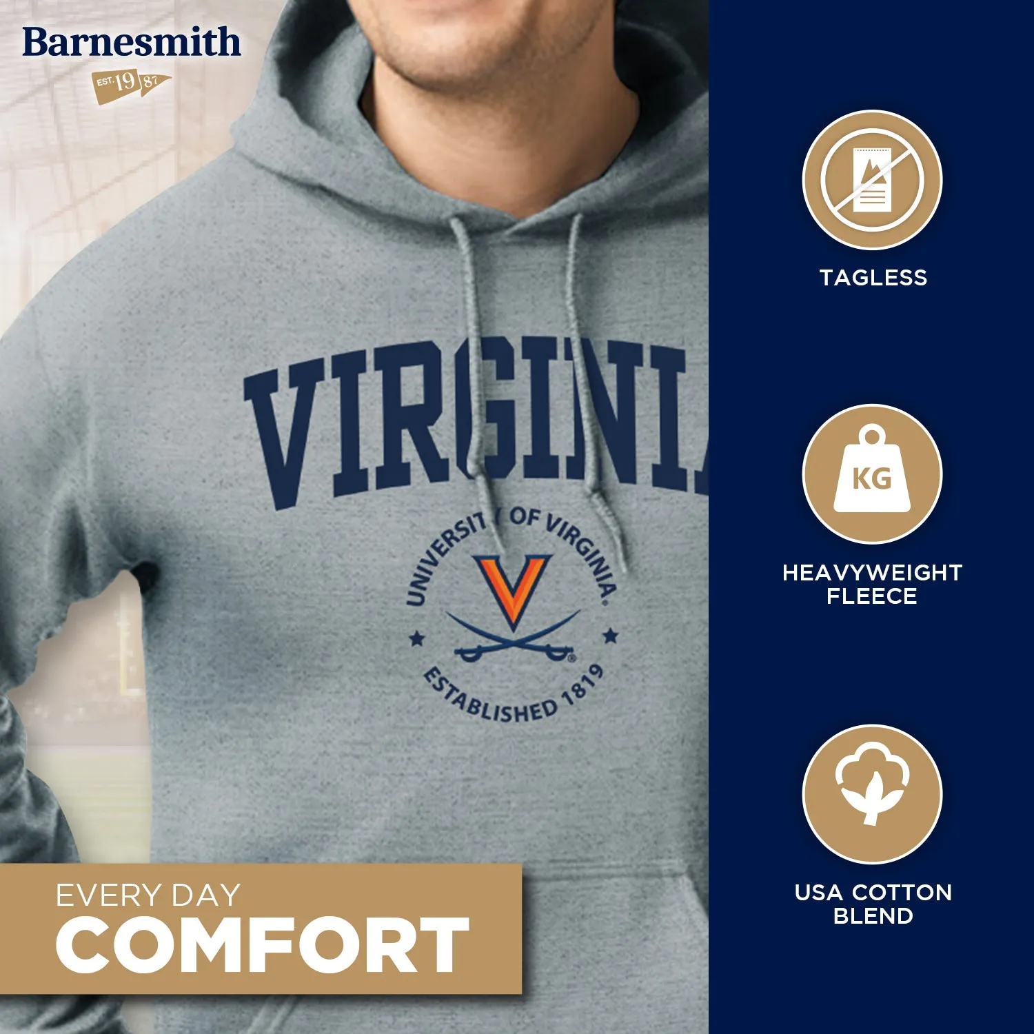 University of Virginia Heritage Hooded Sweatshirt (Charcoal Grey) sold by Barnesmith product image thumbnail 3