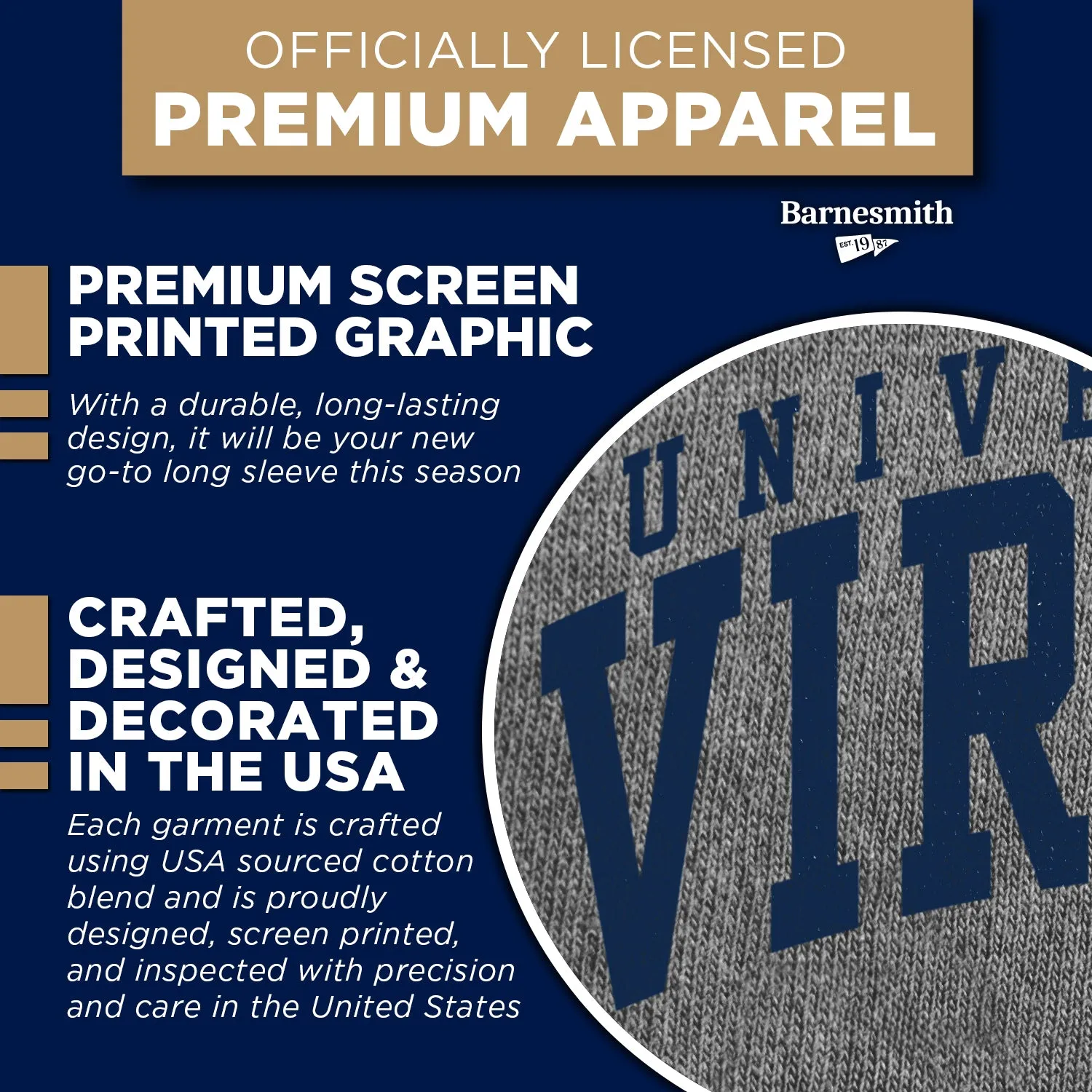 University of Virginia Classic Long Sleeve T-Shirt (Charcoal Grey) sold by Barnesmith product image thumbnail 4