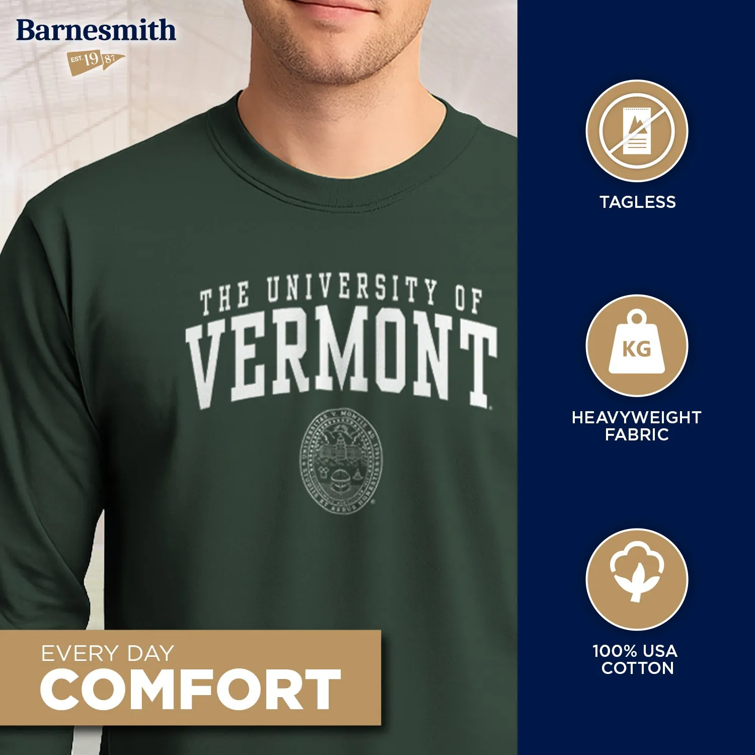 University of Vermont Heritage Long Sleeve T-Shirt (Hunter Green) sold by Barnesmith product image thumbnail 3