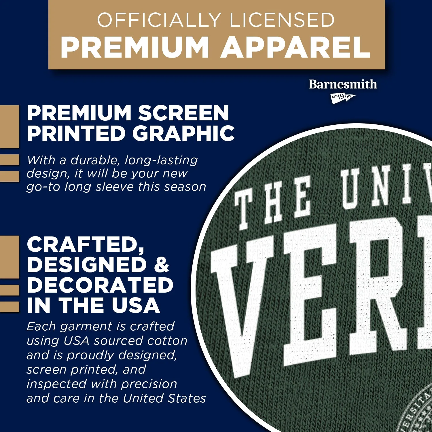 University of Vermont Heritage Long Sleeve T-Shirt (Hunter Green) sold by Barnesmith product image thumbnail 4