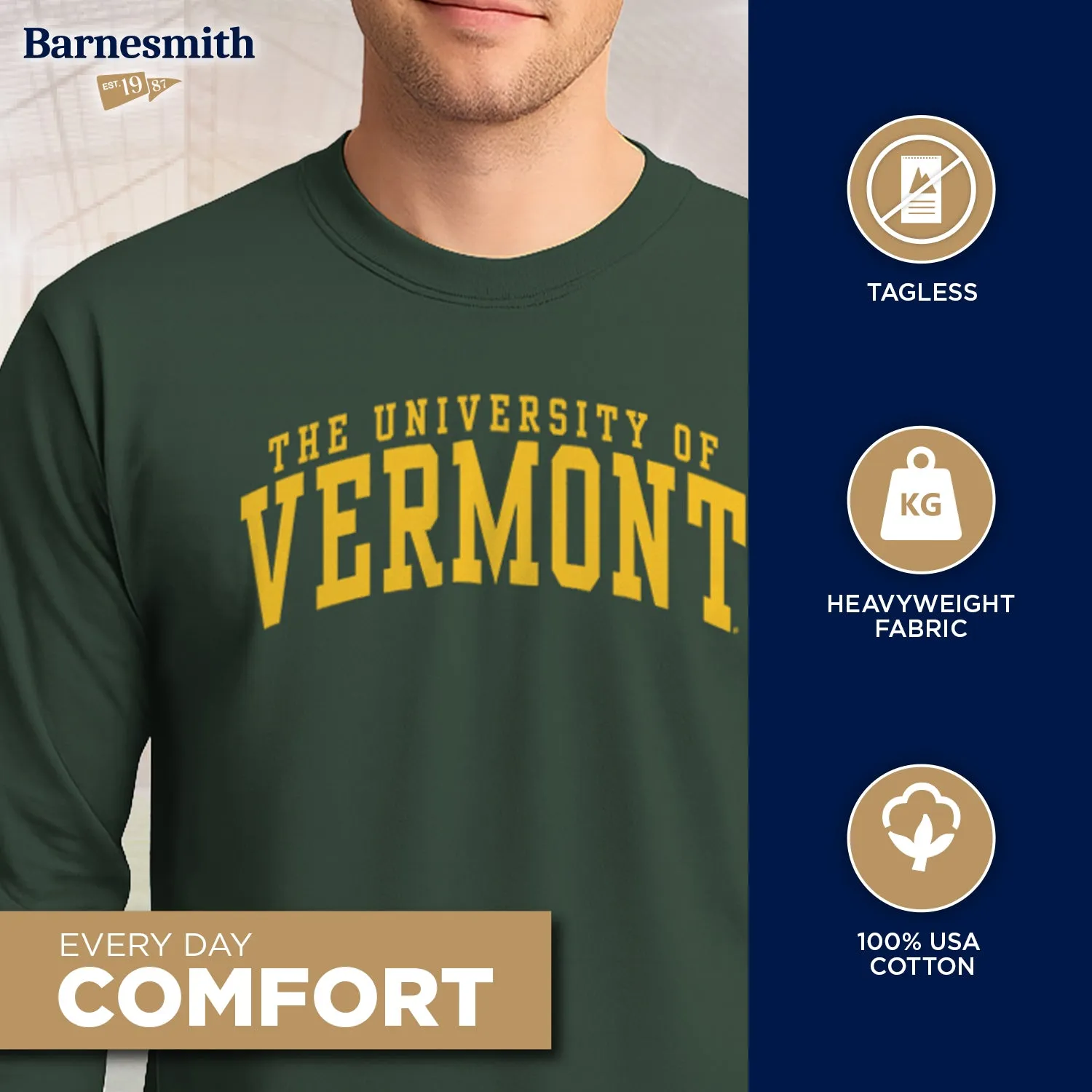 University of Vermont Classic Long Sleeve T-Shirt (Hunter Green) sold by Barnesmith product image thumbnail 3