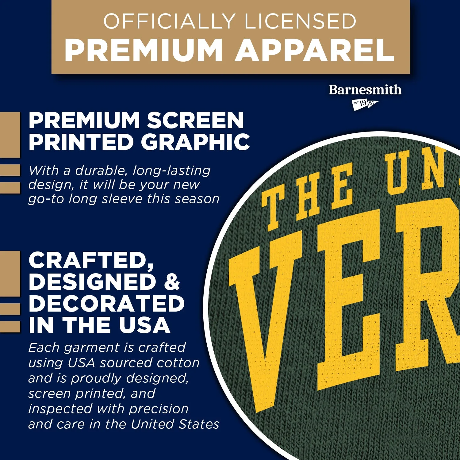 University of Vermont Classic Long Sleeve T-Shirt (Hunter Green) sold by Barnesmith product image thumbnail 4