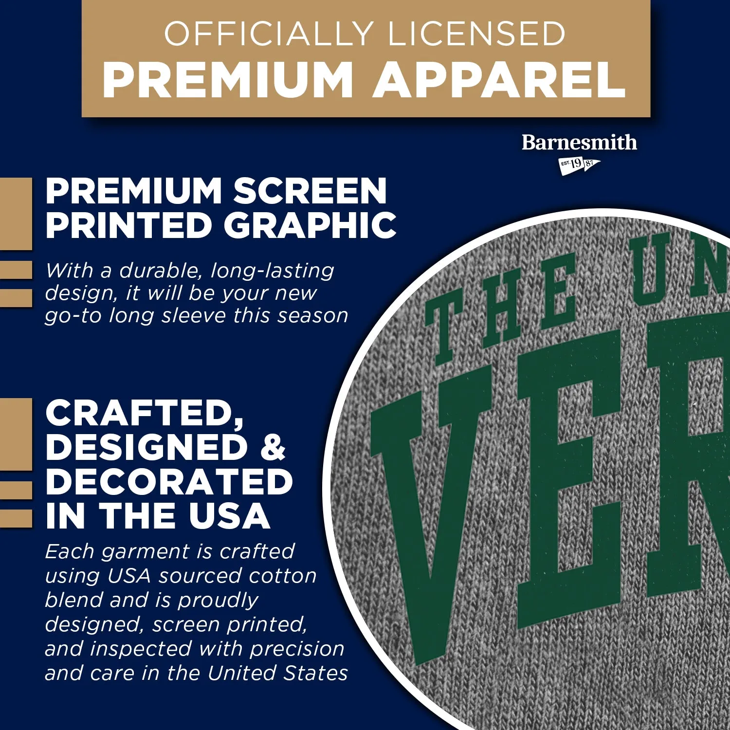 University of Vermont Classic Long Sleeve T-Shirt (Charcoal Grey) sold by Barnesmith product image thumbnail 4