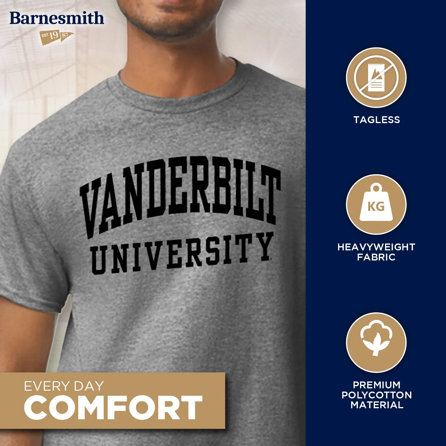 Vanderbilt University Classic T-Shirt (Charcoal Grey) sold by Barnesmith product image thumbnail 3