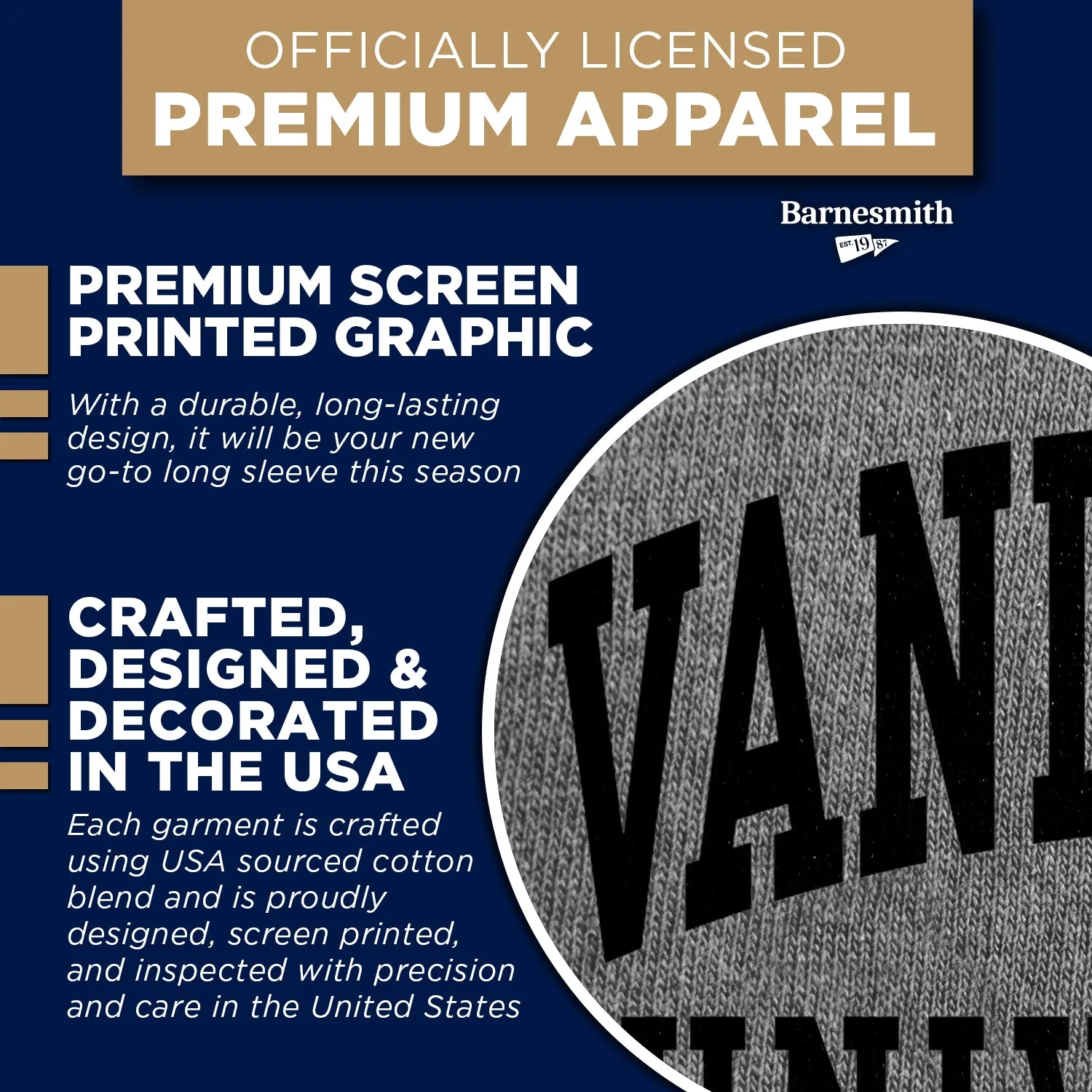 Vanderbilt University Classic Long Sleeve T-Shirt (Charcoal Grey) sold by Barnesmith product image thumbnail 4