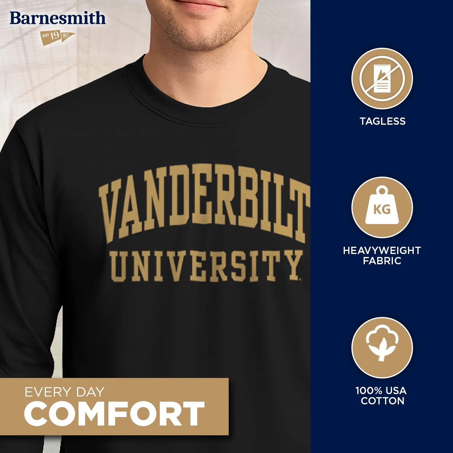 Vanderbilt University Classic Long Sleeve T-Shirt (Black) sold by Barnesmith product image thumbnail 3