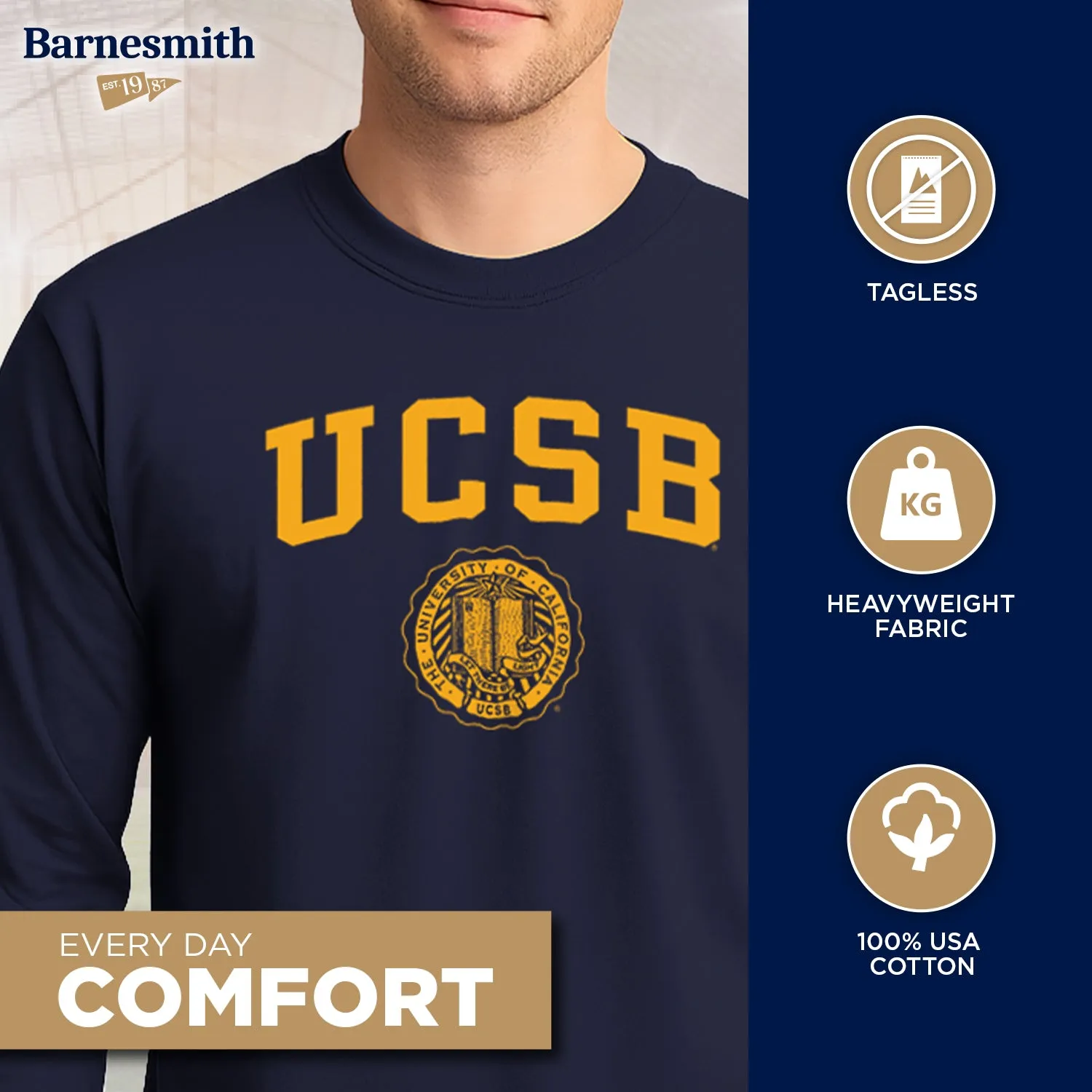 UC Santa Barbara Heritage Long Sleeve T-Shirt (Navy) sold by Barnesmith product image thumbnail 3