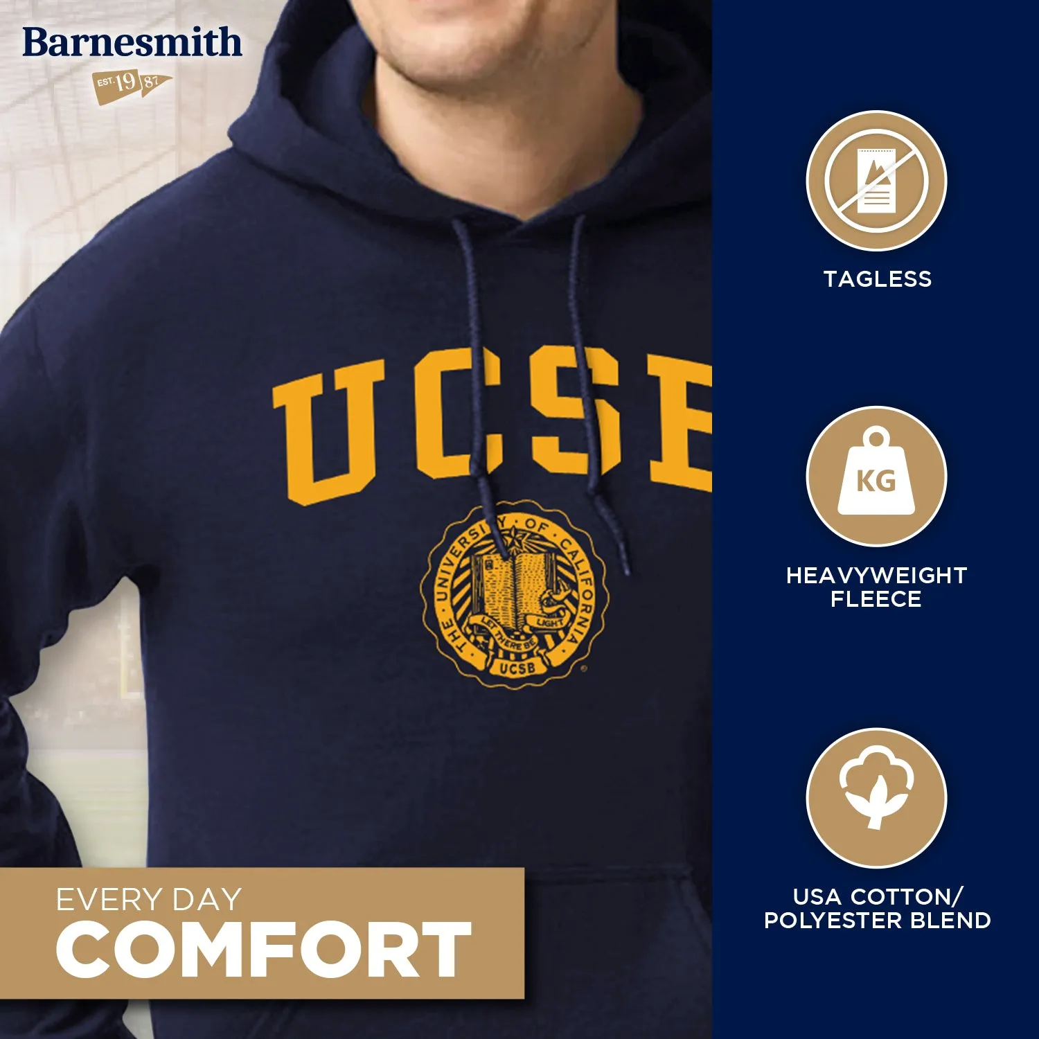 UC Santa Barbara Heritage Hooded Sweatshirt (Navy) sold by Barnesmith product image thumbnail 3