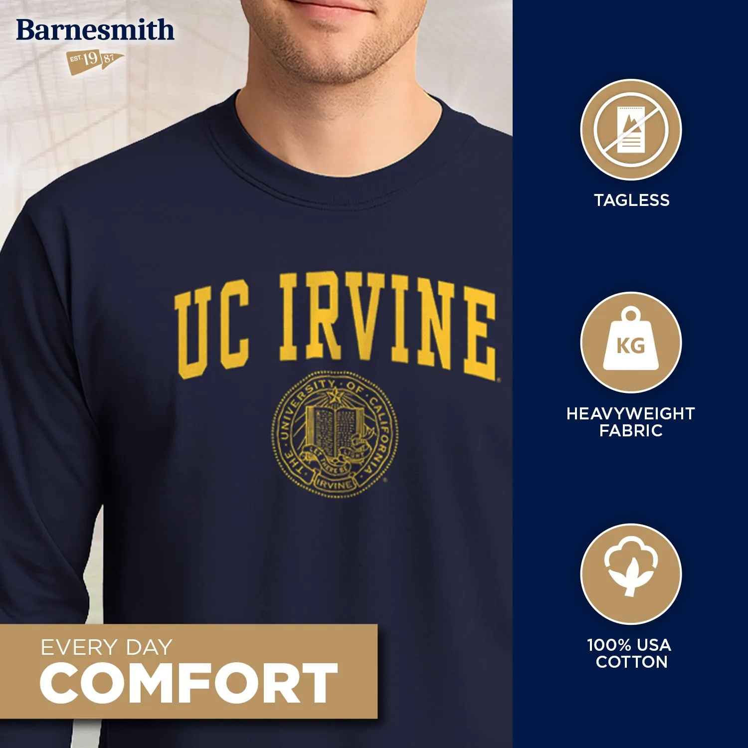 UC Irvine Heritage Long Sleeve T-Shirt (Navy) sold by Barnesmith product image thumbnail 3