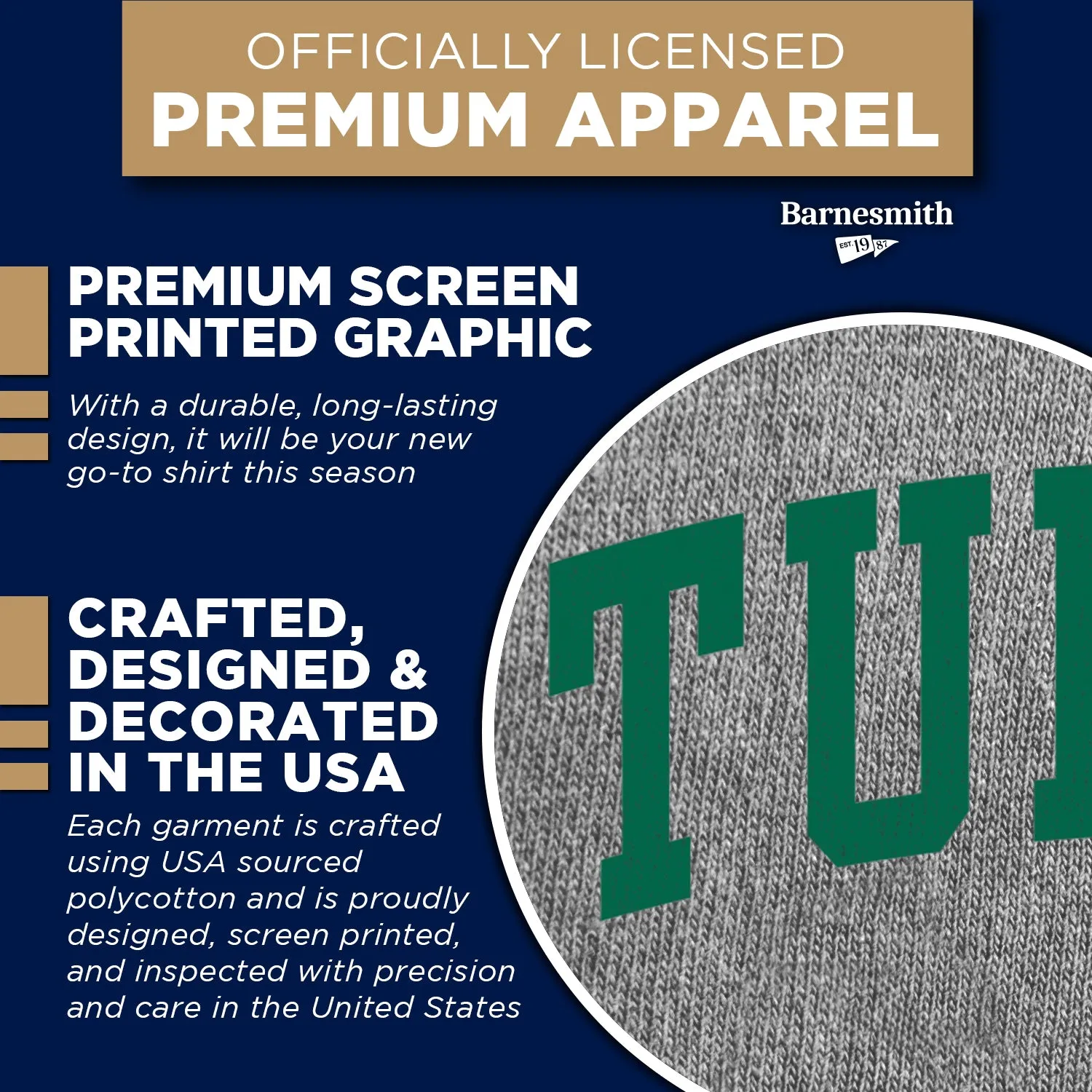 Tulane University Heritage T-Shirt (Charcoal Grey) sold by Barnesmith product image thumbnail 4