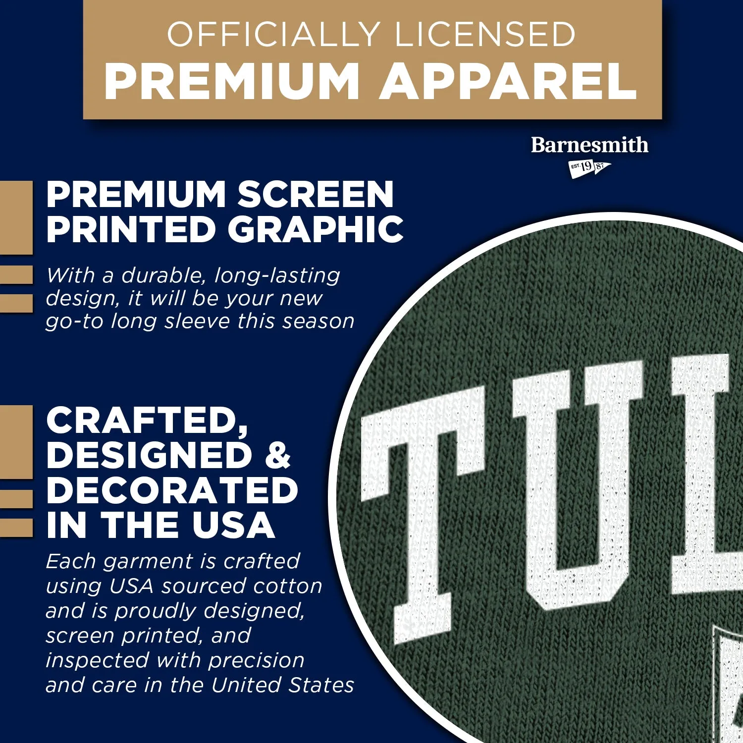 Tulane University Heritage Long Sleeve T-Shirt (Hunter Green) sold by Barnesmith product image thumbnail 4