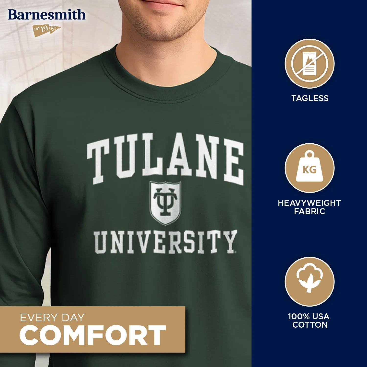 Tulane University Heritage Long Sleeve T-Shirt (Hunter Green) sold by Barnesmith product image thumbnail 3