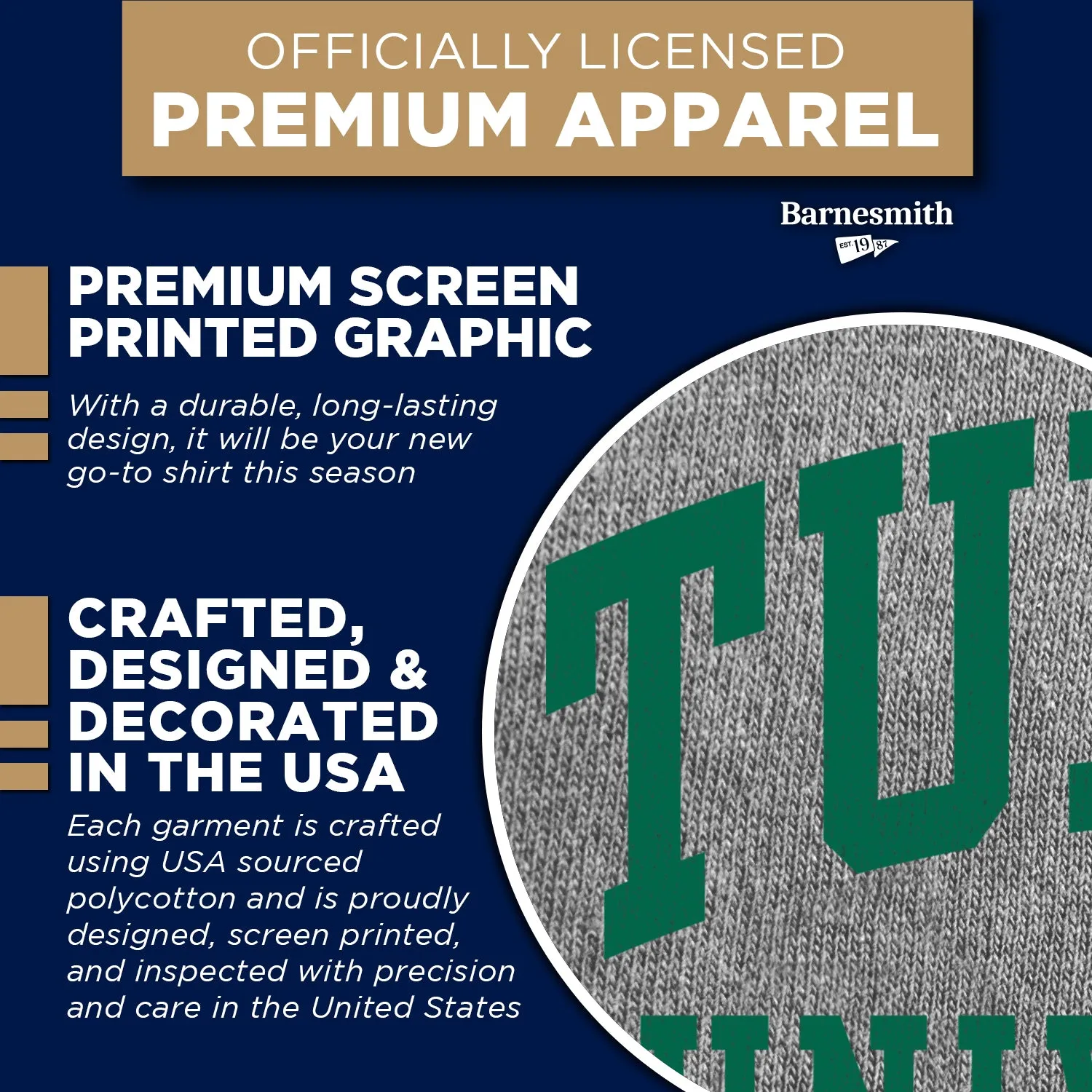 Tulane University Classic T-Shirt (Charcoal Grey) sold by Barnesmith product image thumbnail 4