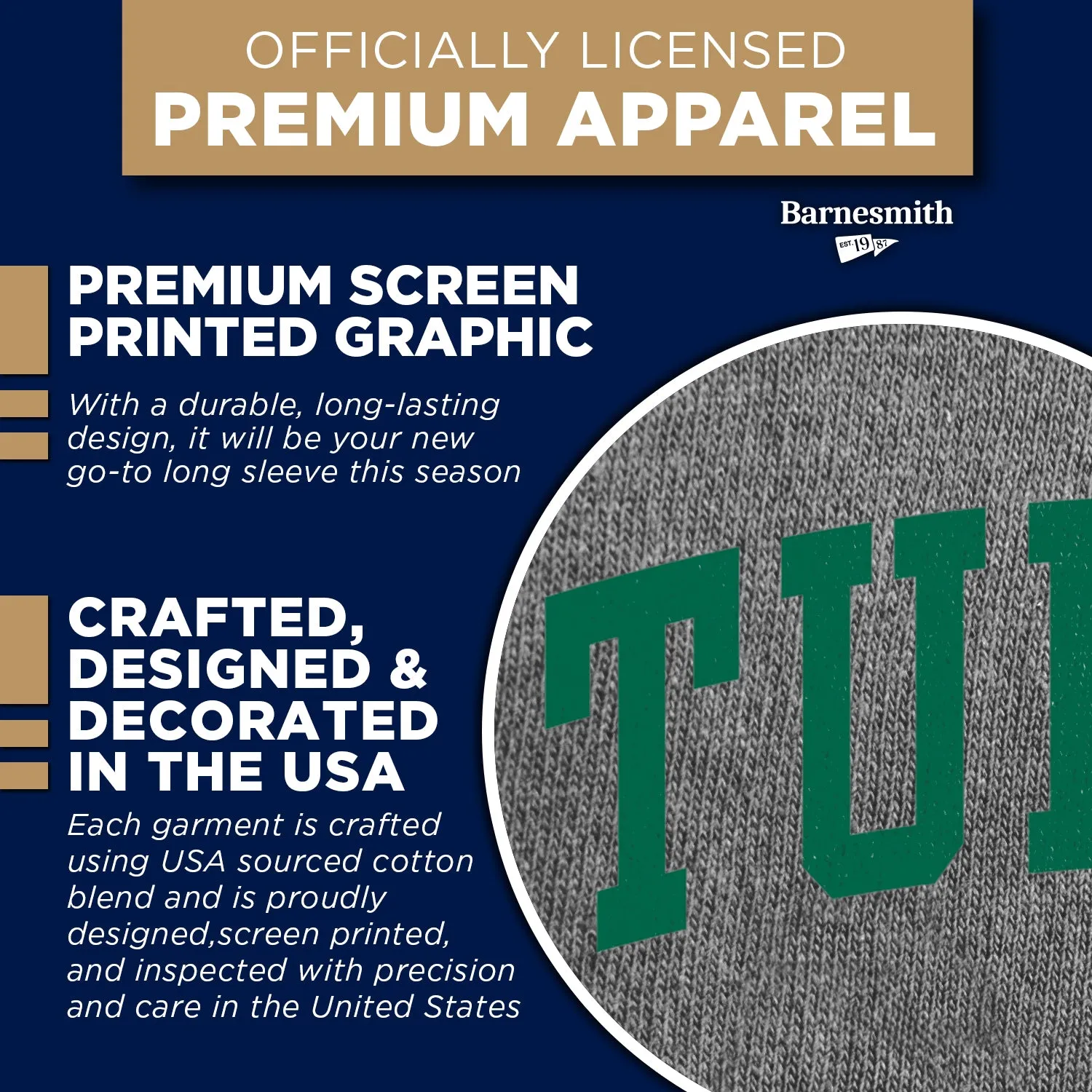 Tulane University Heritage Long Sleeve T-Shirt (Charcoal Grey) sold by Barnesmith product image thumbnail 4