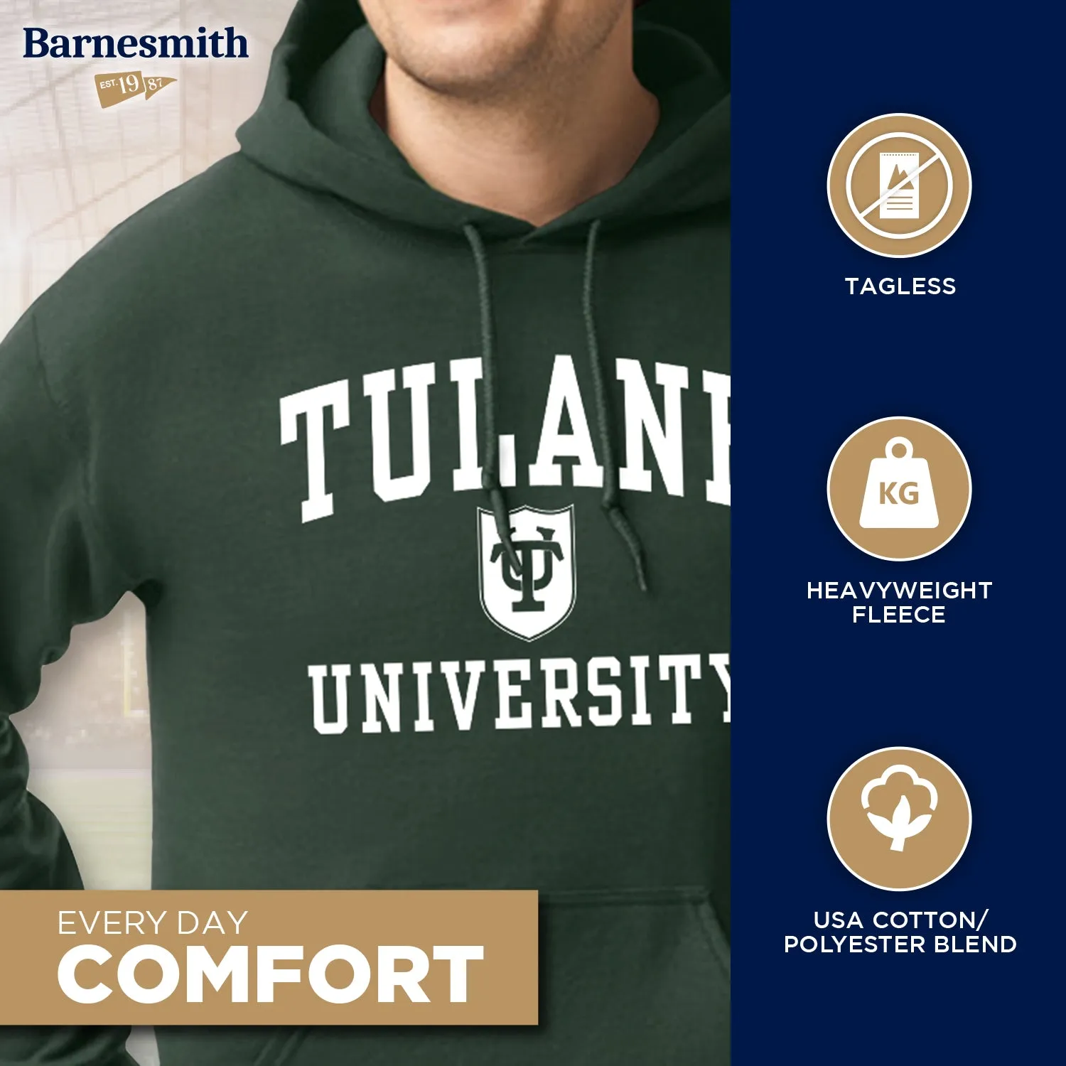 Tulane University Heritage Hooded Sweatshirt (Hunter Green) sold by Barnesmith product image thumbnail 3