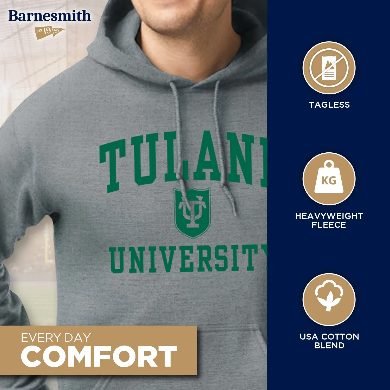 Tulane University Heritage Hooded Sweatshirt (Charcoal Grey) sold by Barnesmith product image thumbnail 3