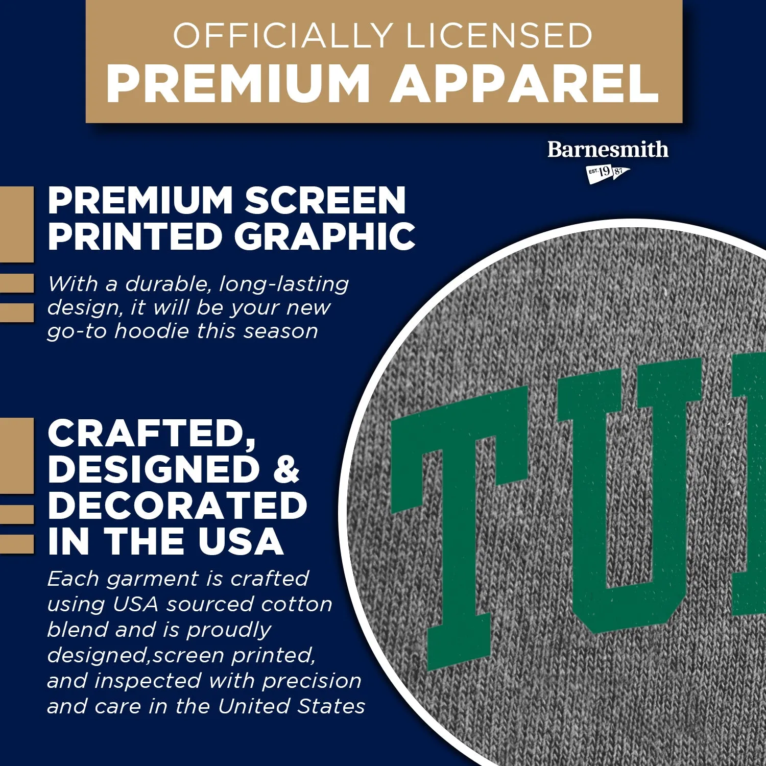 Tulane University Heritage Hooded Sweatshirt (Charcoal Grey) sold by Barnesmith product image thumbnail 4
