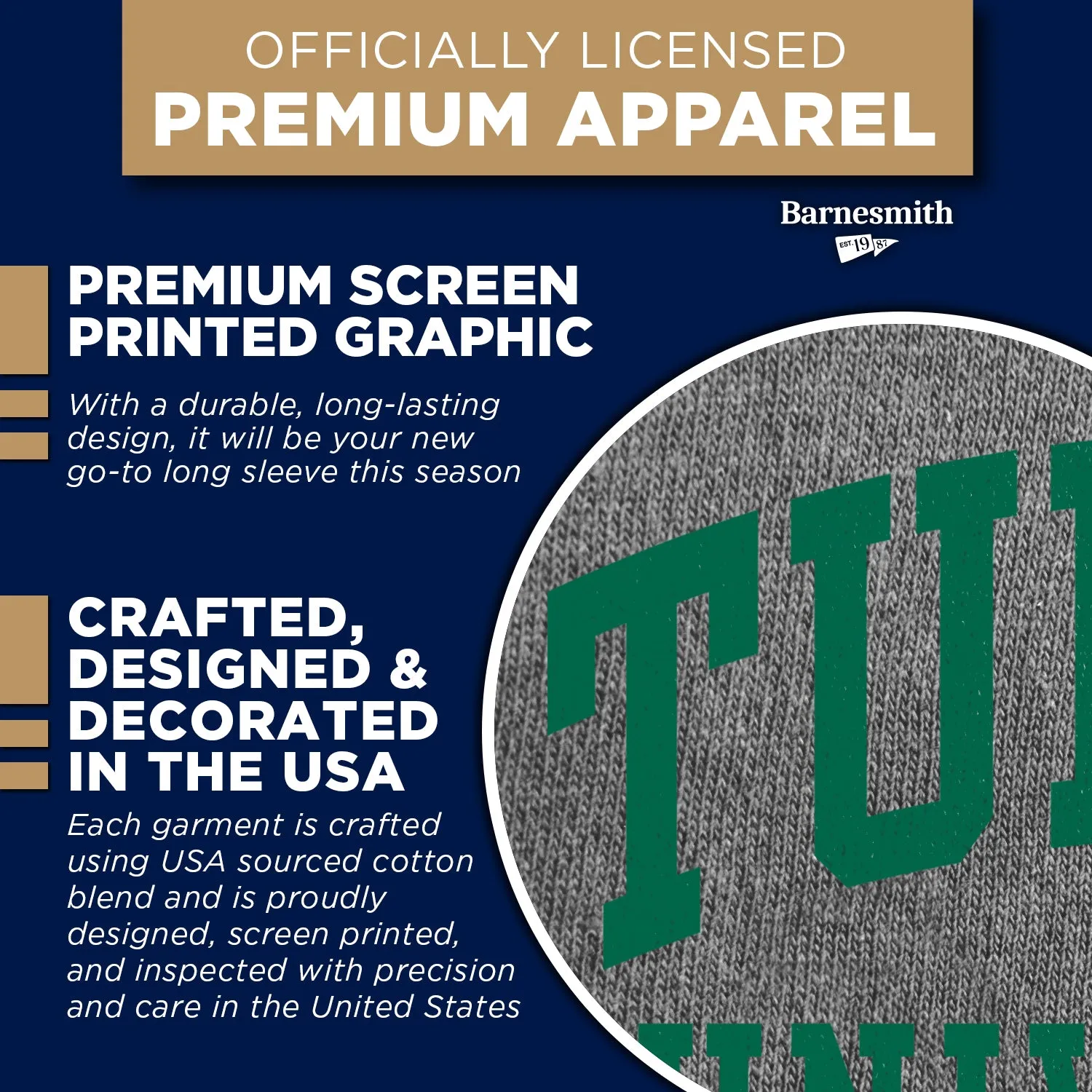 Tulane University Classic Long Sleeve T-Shirt (Charcoal Grey) sold by Barnesmith product image thumbnail 4