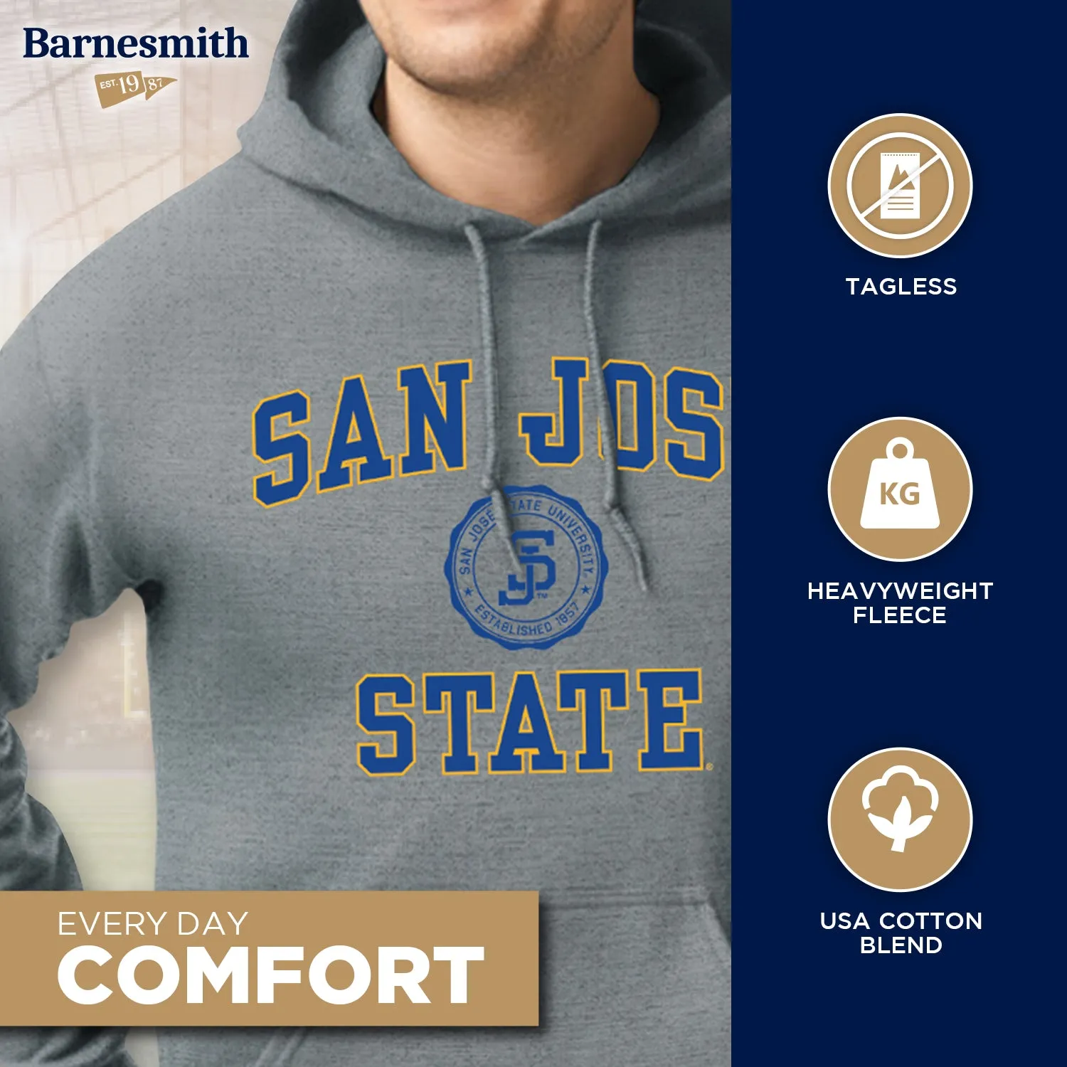 San Jose State University Heritage Hooded Sweatshirt (Charcoal Grey) sold by Barnesmith product image thumbnail 3