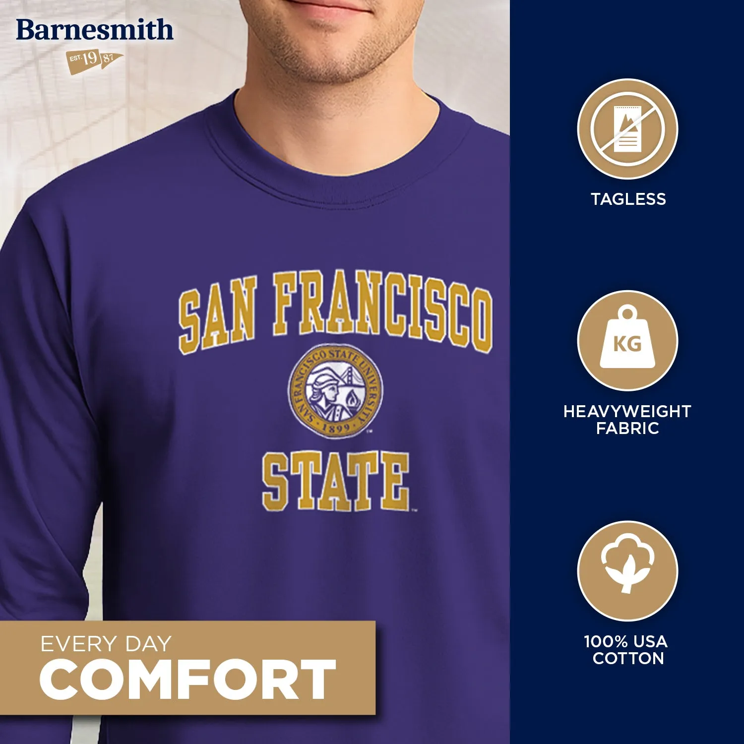 San Francisco State University Heritage Long Sleeve T-Shirt (Purple) sold by Barnesmith product image thumbnail 3