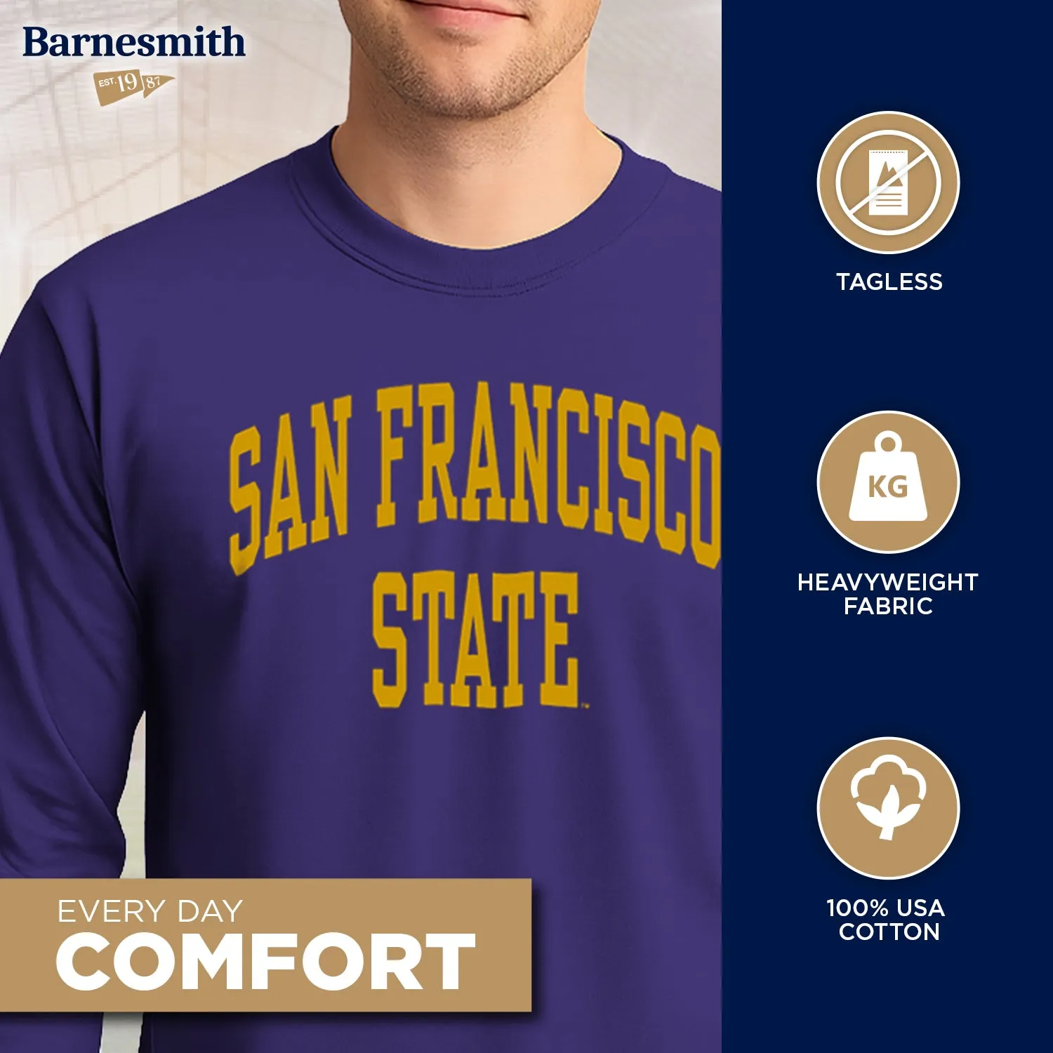 San Francisco State University Classic Long Sleeve T-Shirt (Purple) sold by Barnesmith product image thumbnail 3