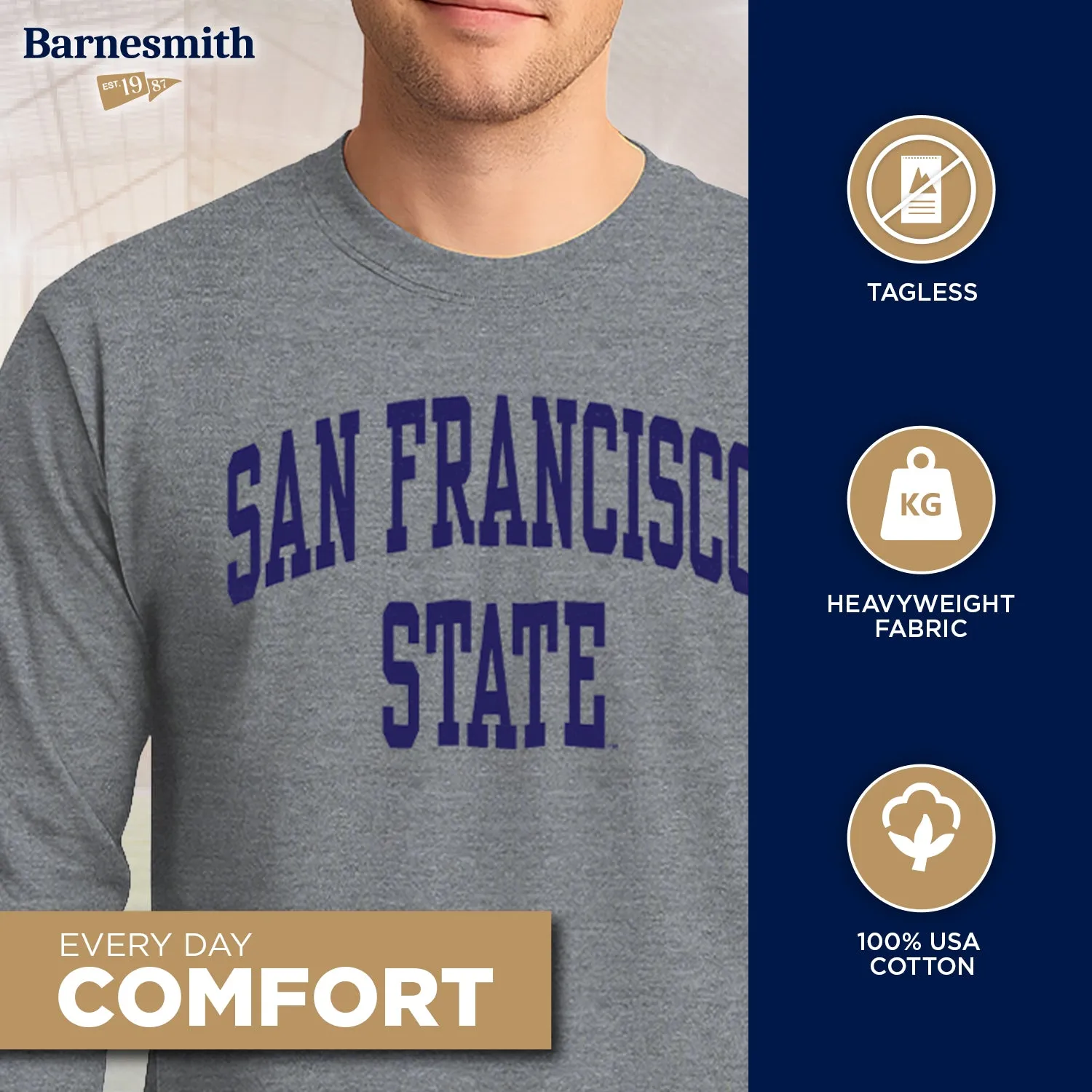 San Francisco State University Classic Long Sleeve T-Shirt (Charcoal Grey) sold by Barnesmith product image thumbnail 3