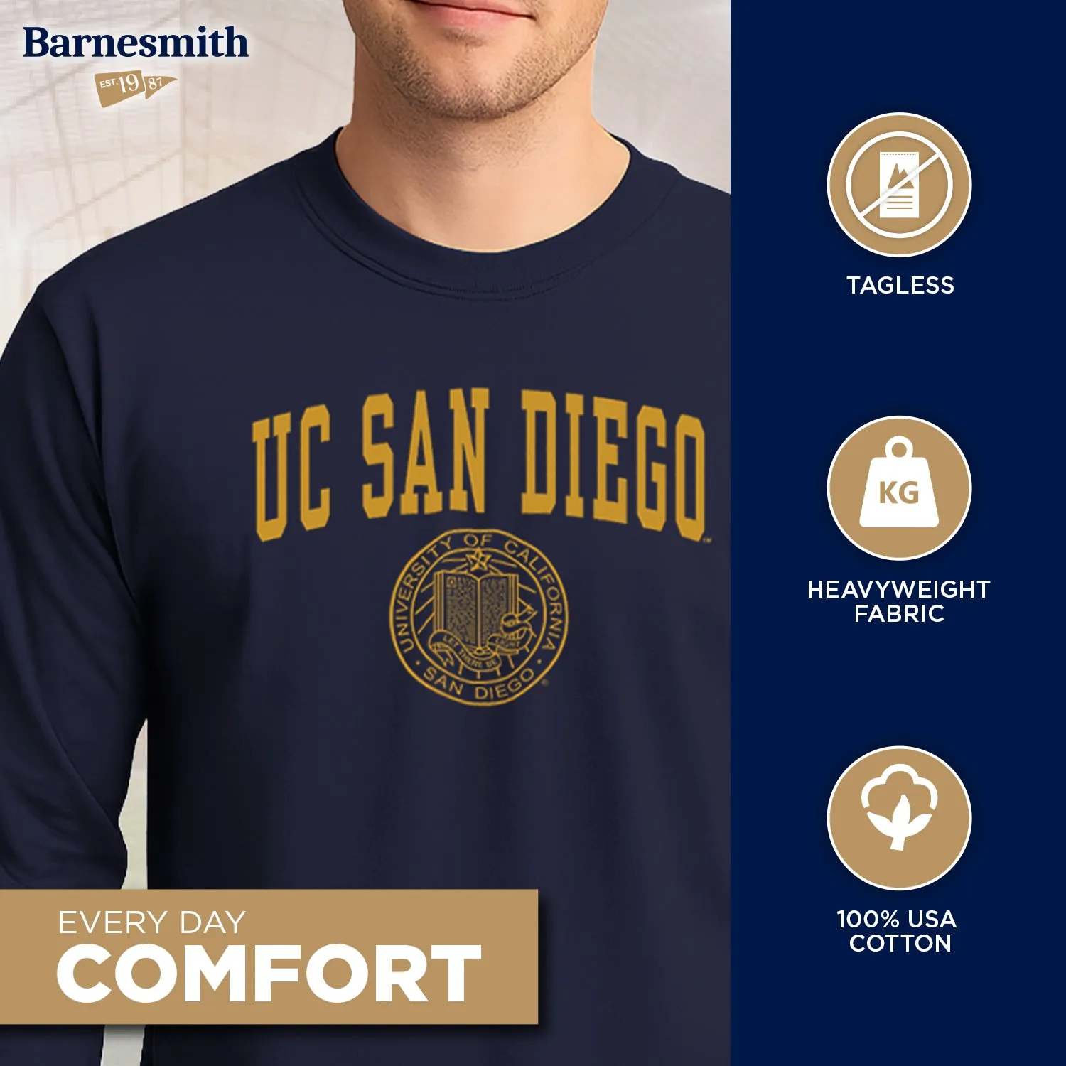 UC San Diego Heritage Long Sleeve T-Shirt (Navy) sold by Barnesmith product image thumbnail 3