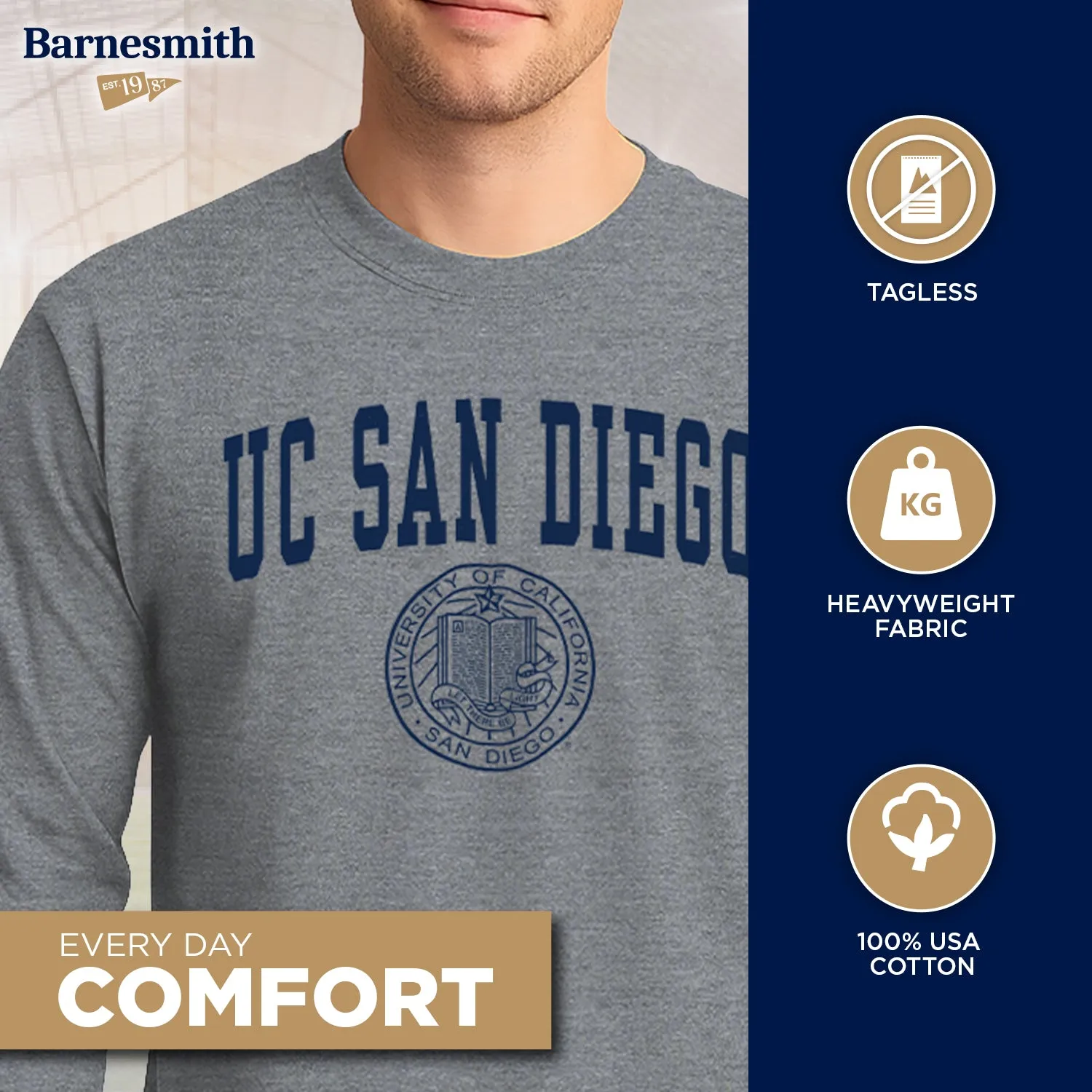 UC San Diego Heritage Long Sleeve T-Shirt (Charcoal Grey) sold by Barnesmith product image thumbnail 3