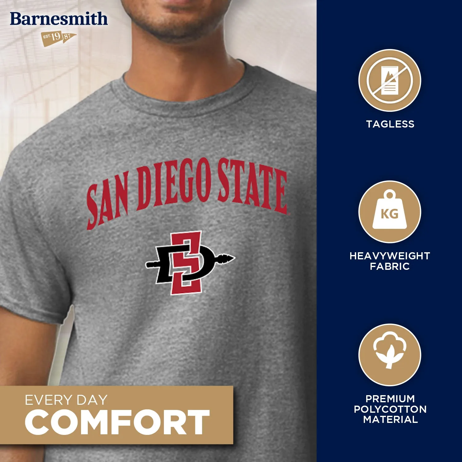 San Diego State University Heritage T-Shirt (Charcoal Grey) sold by Barnesmith product image thumbnail 3