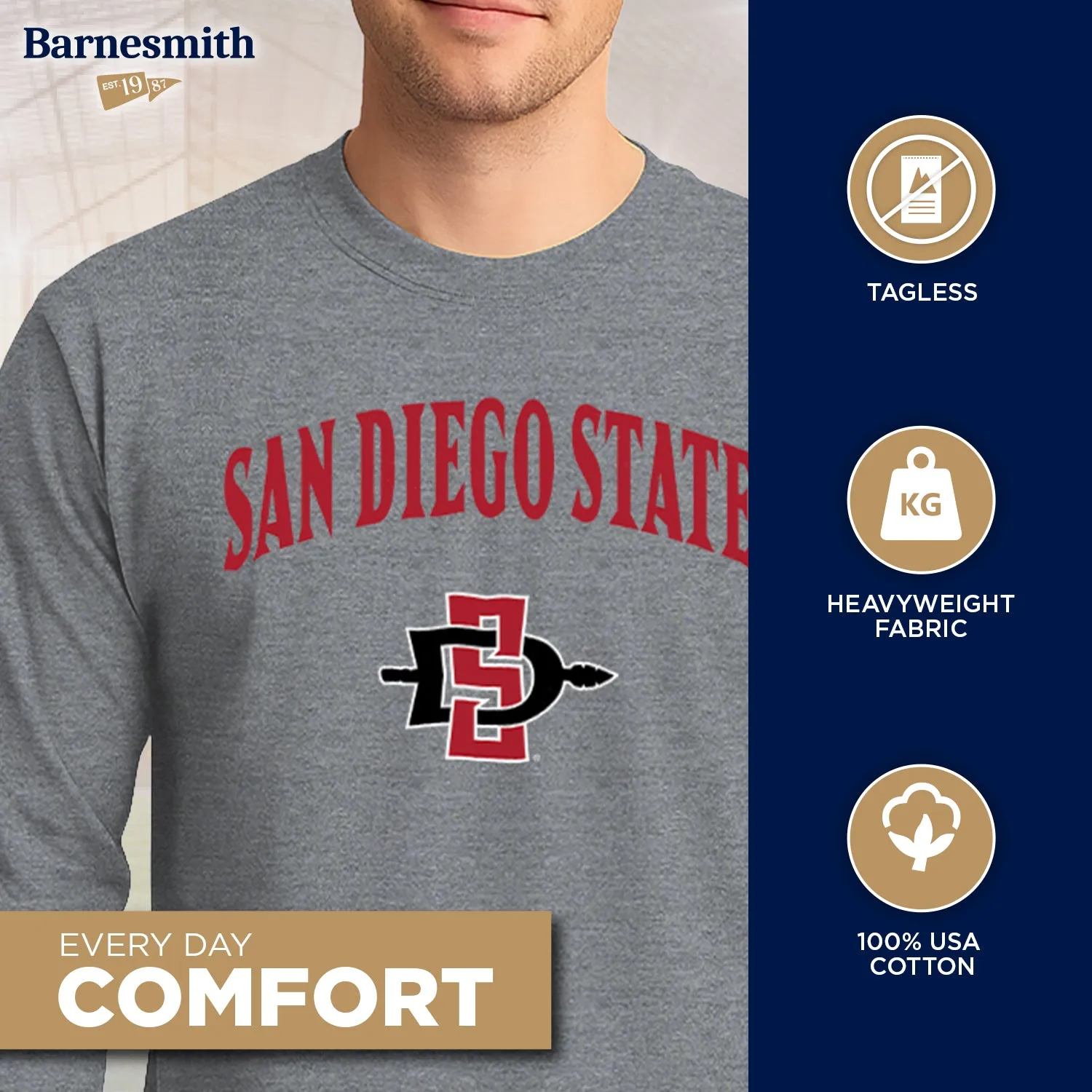 San Diego State University Heritage Long Sleeve T-Shirt (Charcoal Grey) sold by Barnesmith product image thumbnail 3