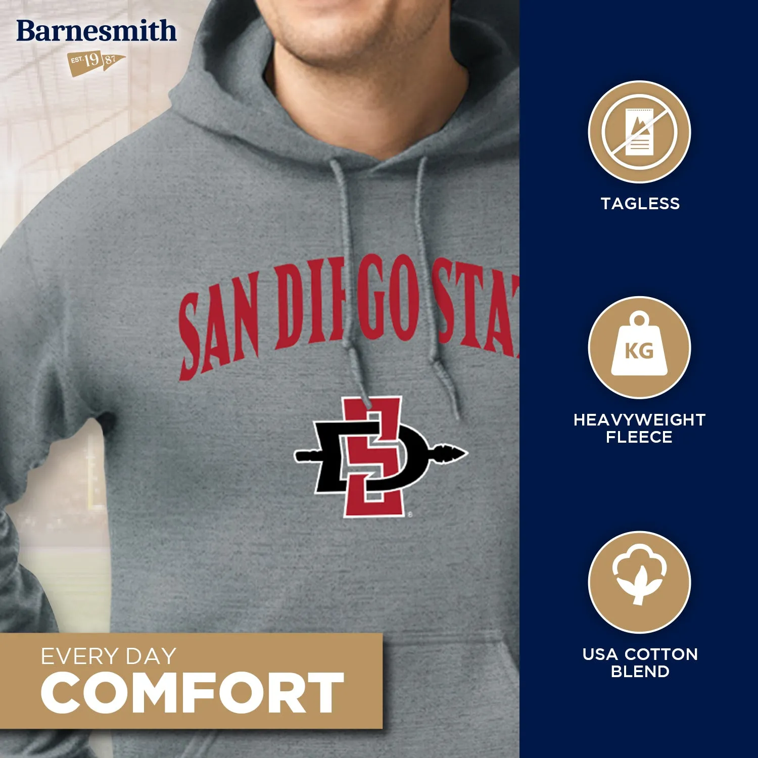 San Diego State University Heritage Hooded Sweatshirt (Charcoal Grey) sold by Barnesmith product image thumbnail 3
