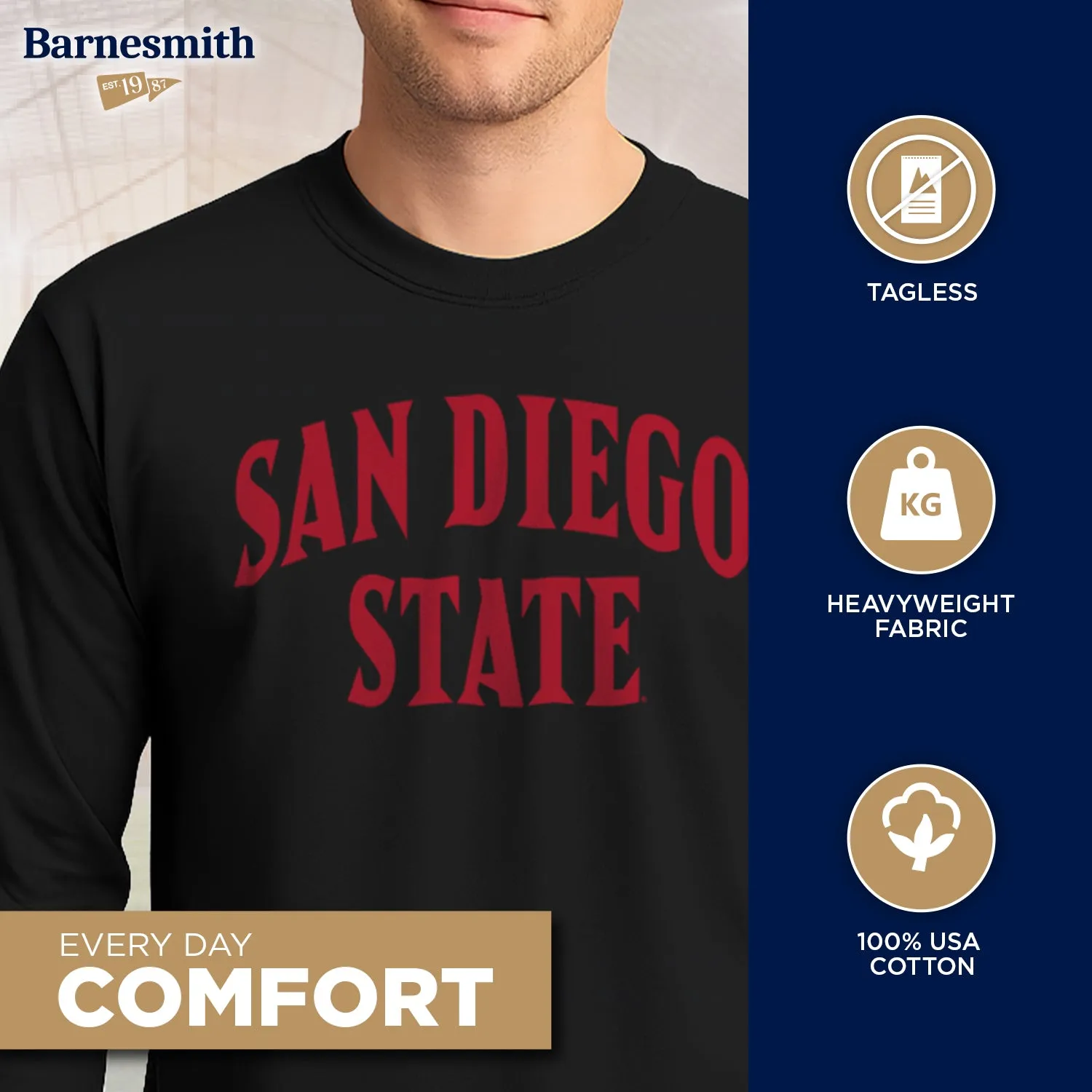 San Diego State University Classic Long Sleeve T-Shirt (Black) sold by Barnesmith product image thumbnail 3