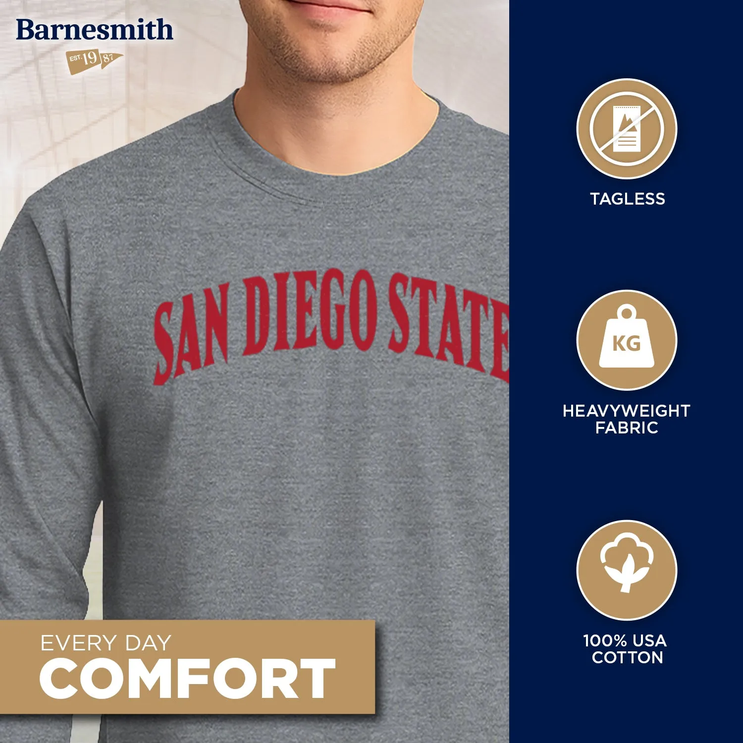 San Diego State University Classic Long Sleeve T-Shirt (Charcoal Grey) sold by Barnesmith product image thumbnail 3