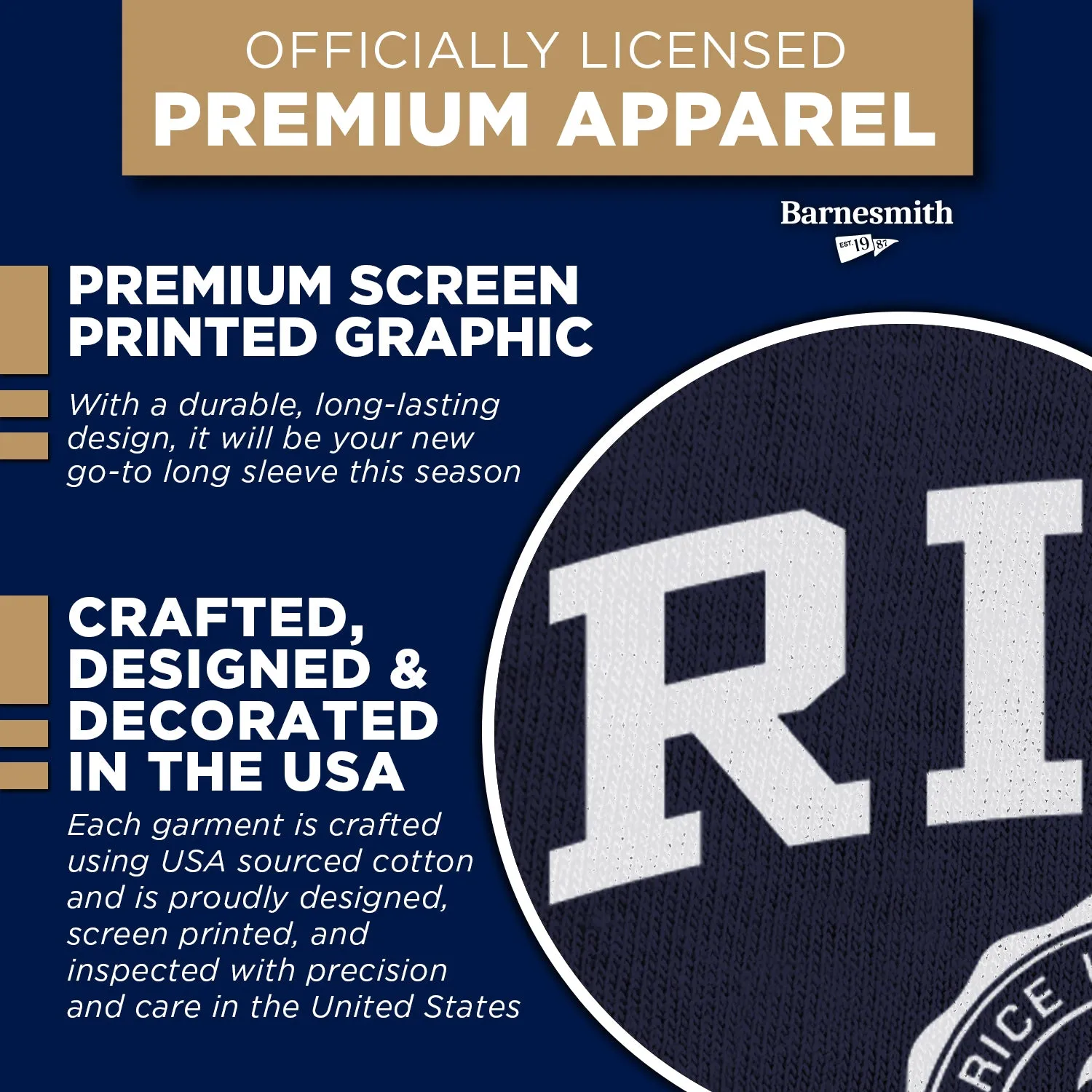 Rice University Heritage Long Sleeve T-Shirt (Navy) sold by Barnesmith product image thumbnail 4