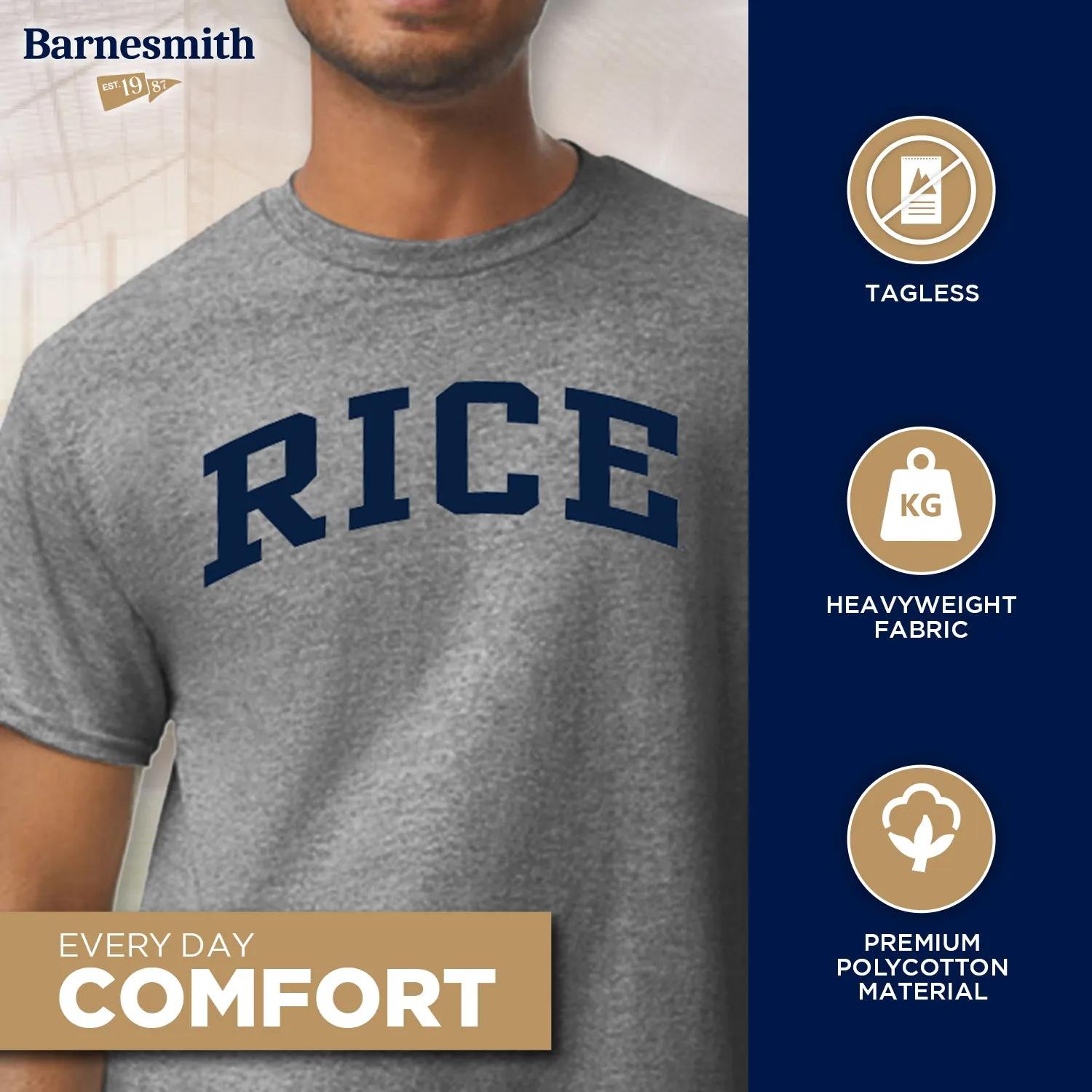 Rice University Classic T-Shirt (Charcoal Grey) sold by Barnesmith product image thumbnail 3