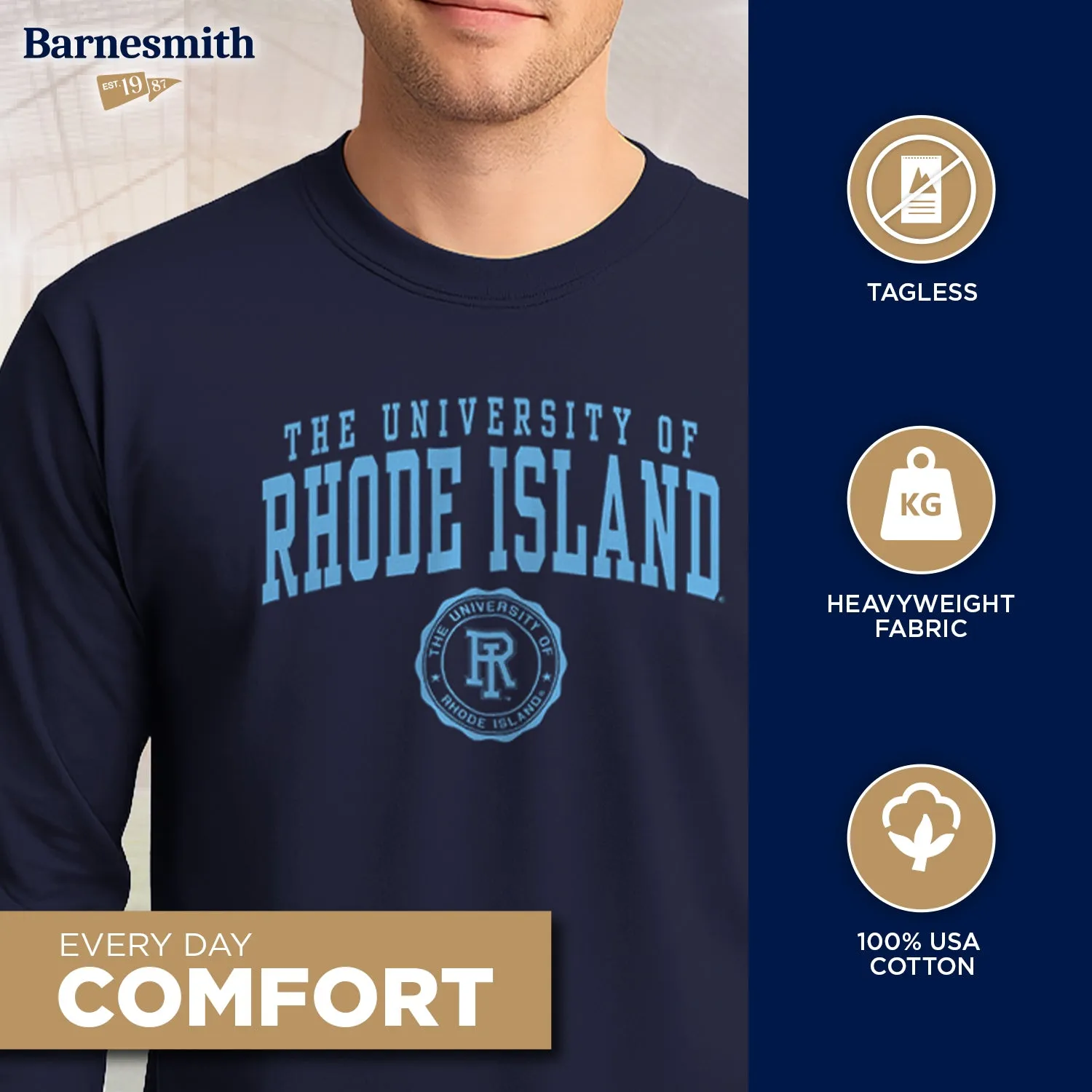 University of Rhode Island Heritage Long Sleeve T-Shirt (Navy) sold by Barnesmith product image thumbnail 3