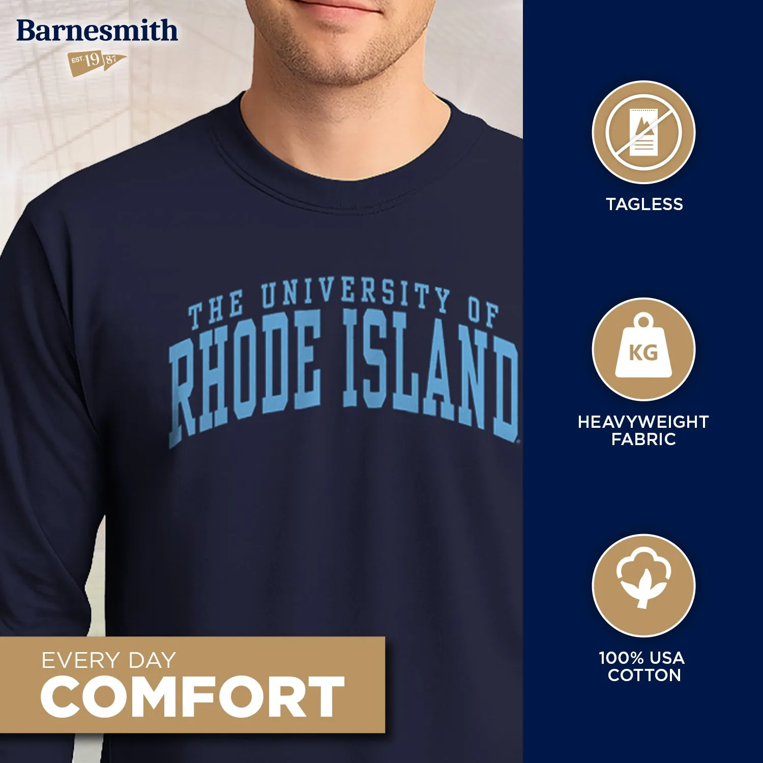University of Rhode Island Classic Long Sleeve T-Shirt (Navy) sold by Barnesmith product image thumbnail 3