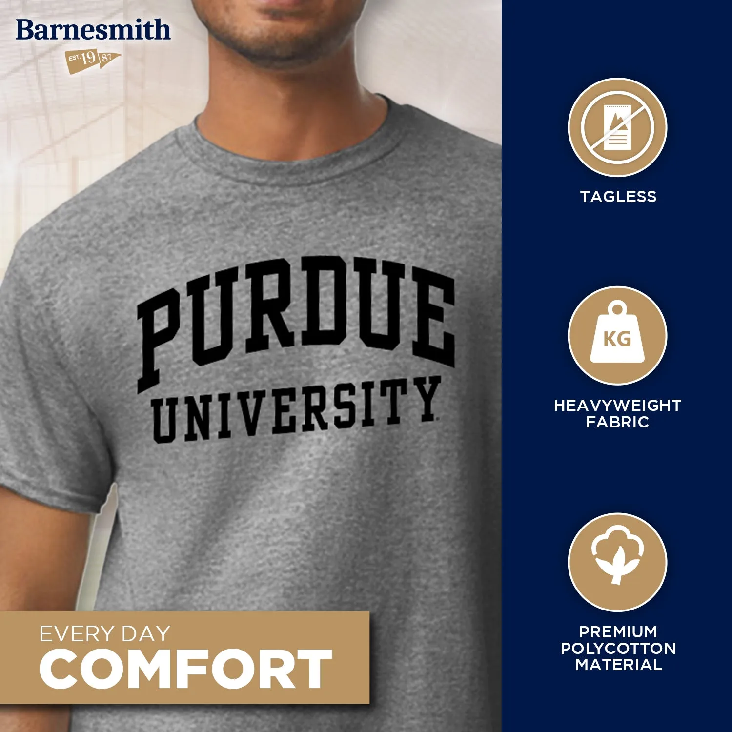 Purdue University Classic T-Shirt (Charcoal Grey) sold by Barnesmith product image thumbnail 3