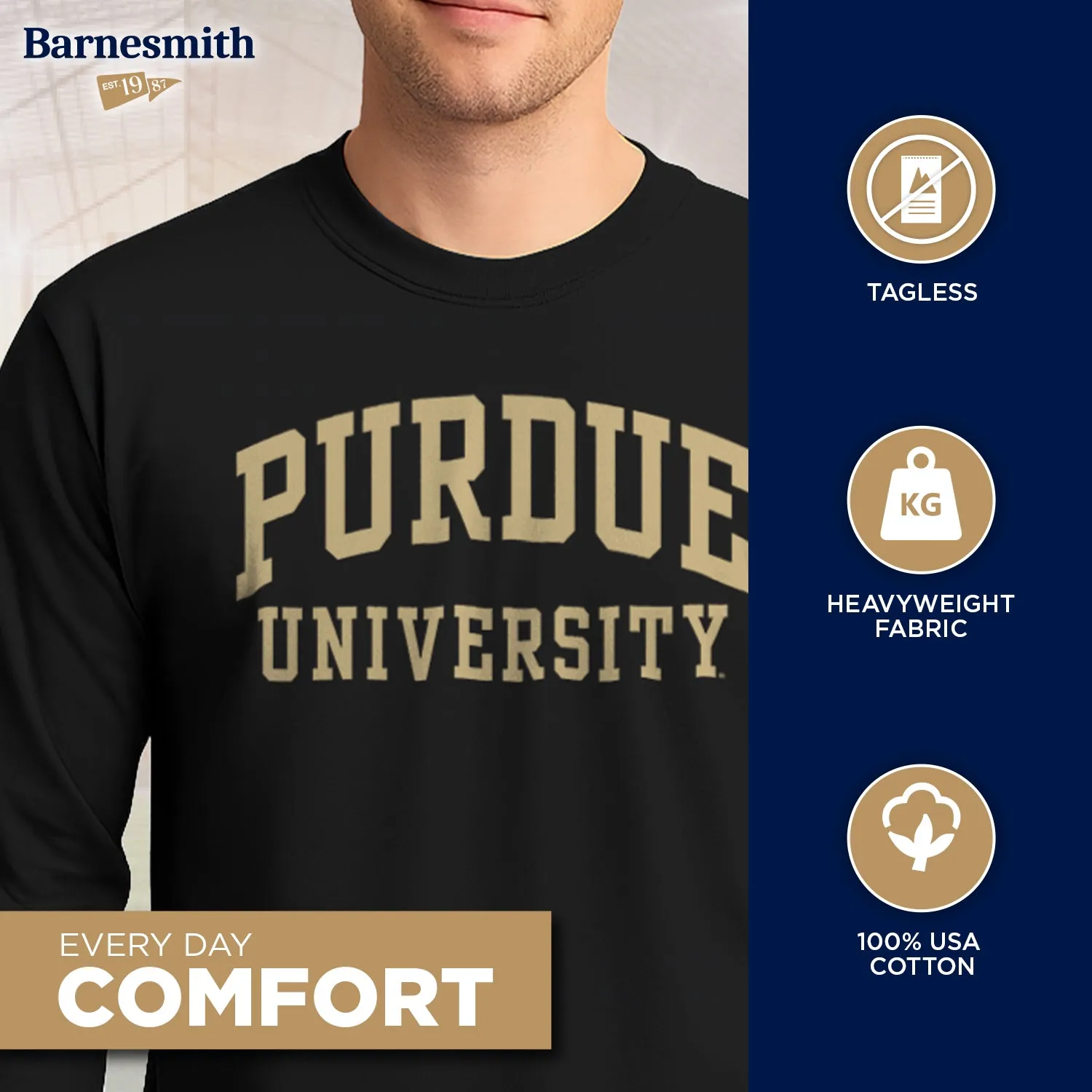 Purdue University Classic Long Sleeve T-Shirt (Black) sold by Barnesmith product image thumbnail 3