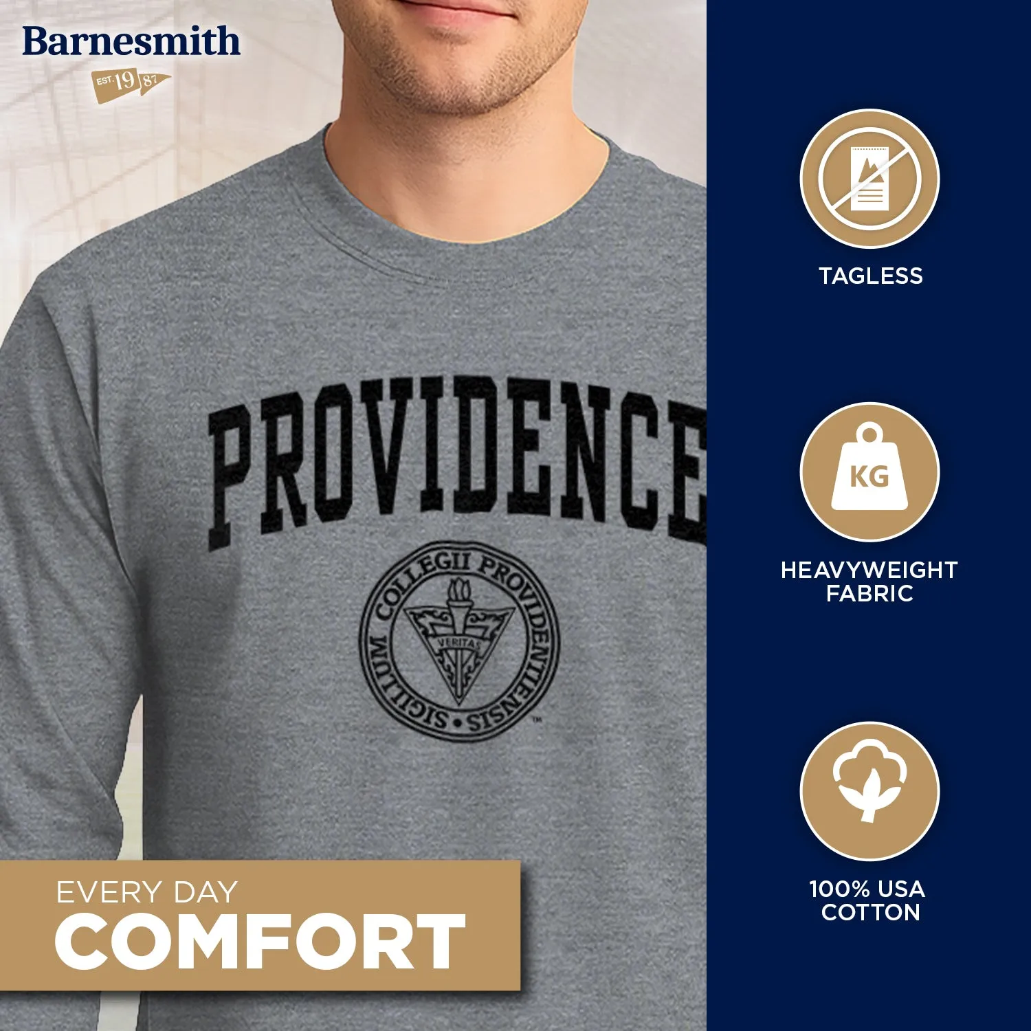 Providence College Heritage Long Sleeve T-Shirt (Charcoal Grey) sold by Barnesmith product image thumbnail 3